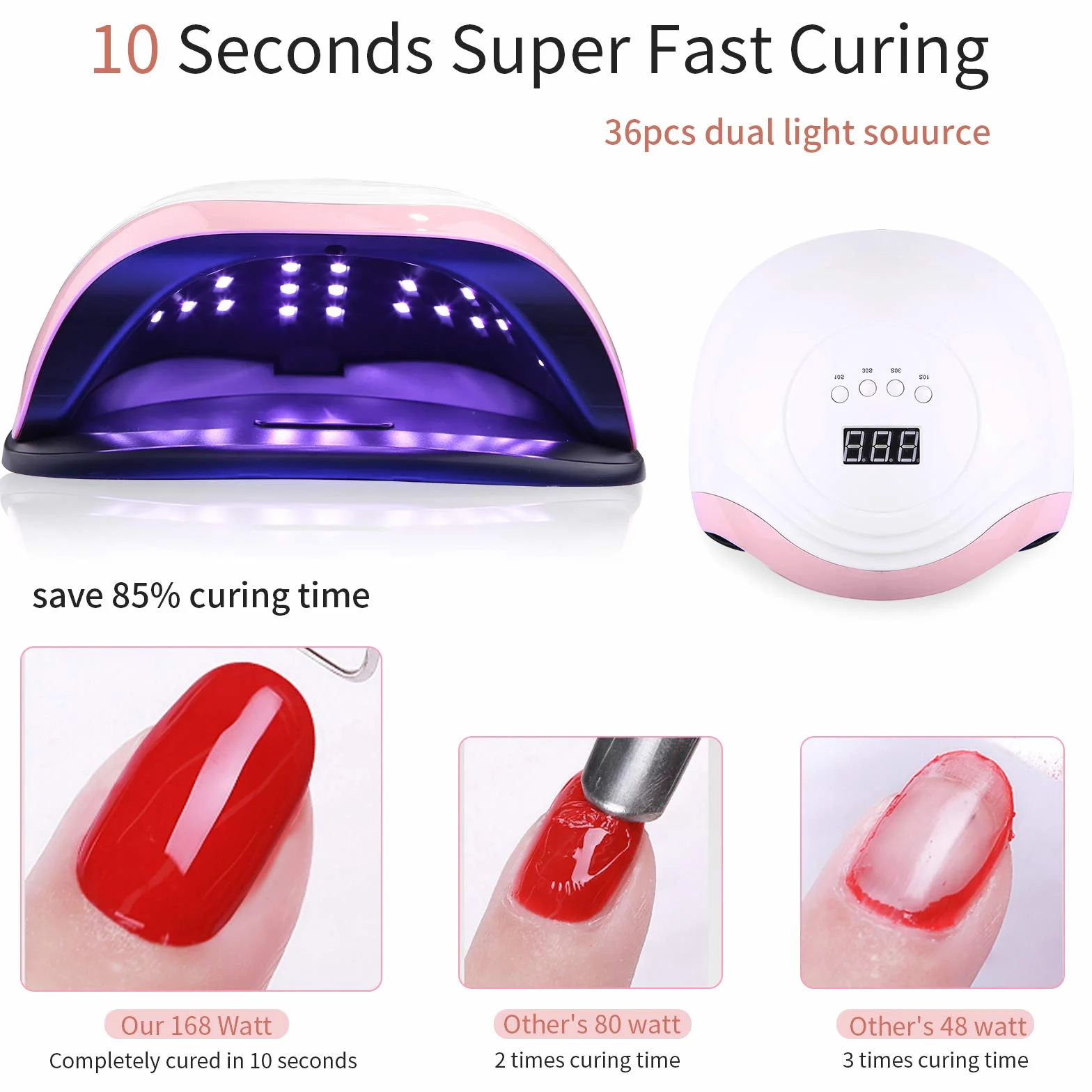 Lámpara Secadora UV Uñas 168W 36LED con Pantalla LED 4 Temporizador 10s-99s Manicura Pedicura Nail Art