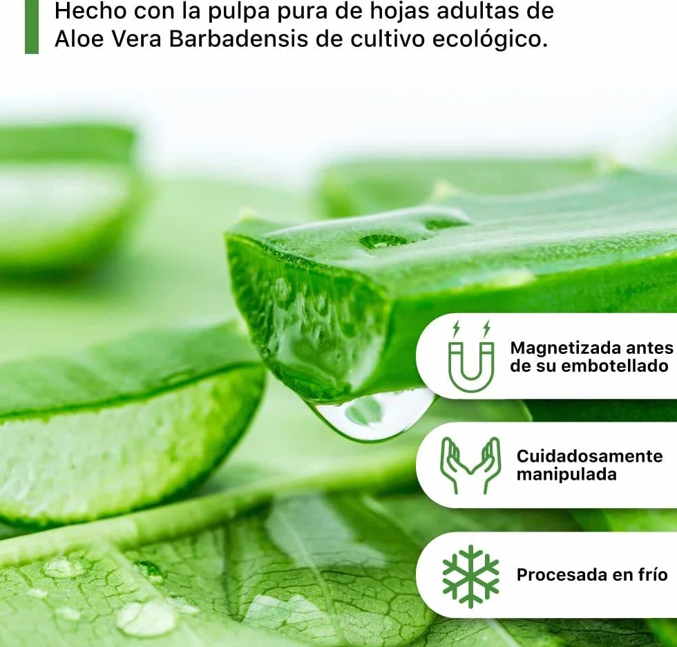 Aloe vera puro para beber con pulpa natural 99.5% zumo ecológico Bio 1 litro