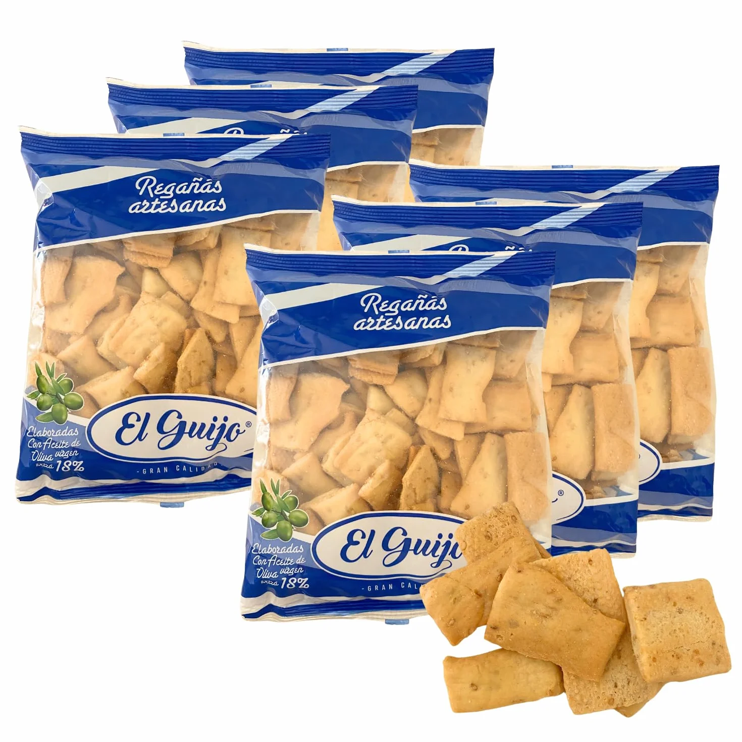 Regañá Artesana El Guijo 18% Aceite de Oliva Virgen Extra Pack 6x250g Cuadraditos Pan Crujiente