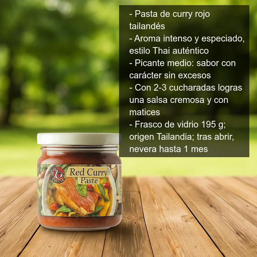 Pasta de curry rojo tailandés 195 g frasco vidrio picante medio base curry Thai
