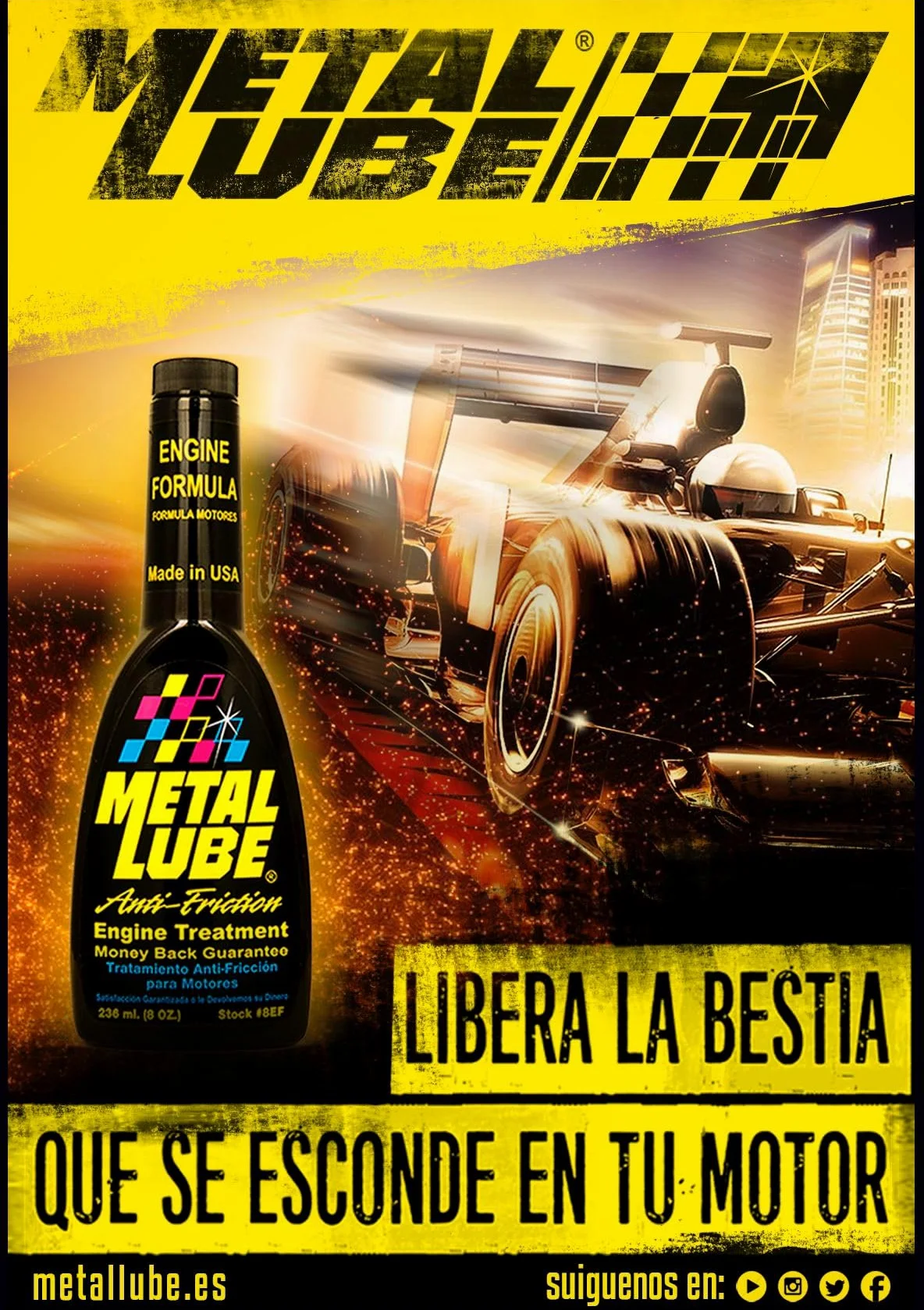 Metal Lube Fórmula Motores – Aditivo Antifricción para Coches Gasolina y Diésel, Reduce Desgaste, Consumo y Emisiones, Mejora Rendimiento y Arranque – Envase 236 ml
