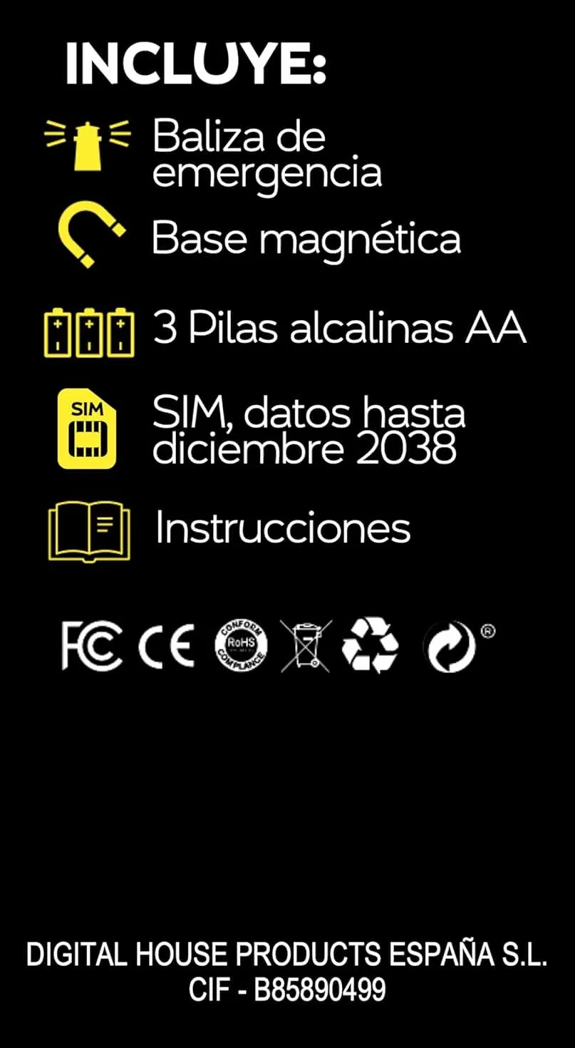 Digital House | Luz de Emergencia con Geolocalización | Baliza V16 | Conectada y Homologada DGT 2026 | Para Coche y Moto | Para el Dia y la Noche | Resistente al Agua | Visible Hasta 1km