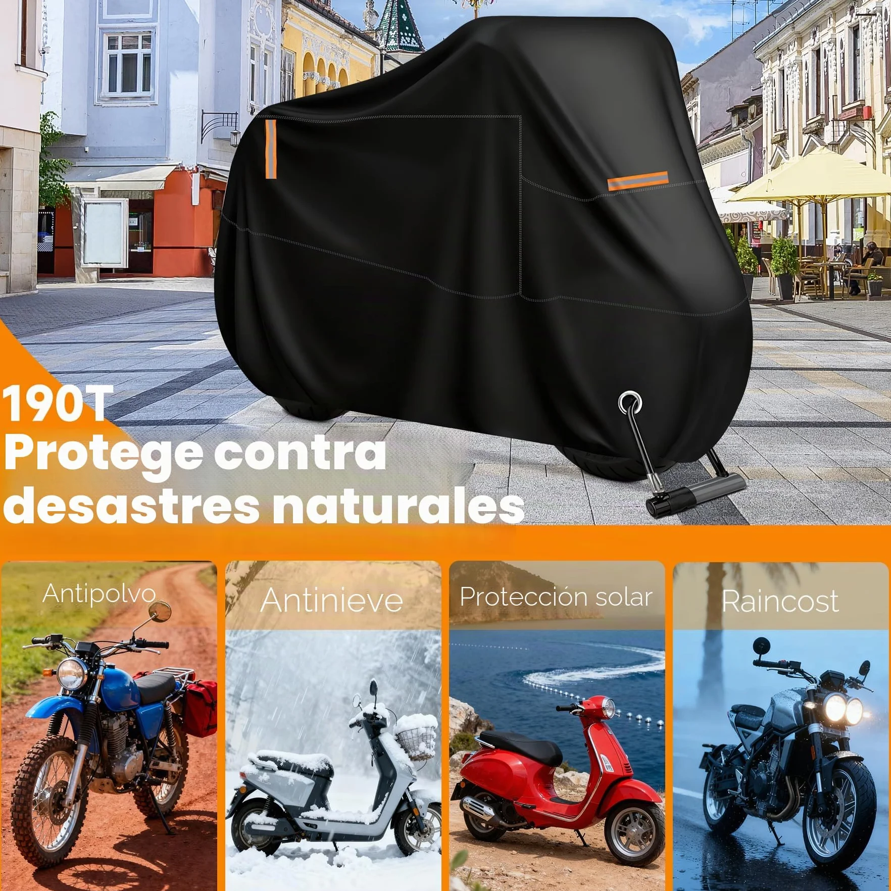 Funda para Moto Scooter, Cubierta de Moto Impermeable Protección Outdoor&Indoor, Funda Motocicleta Bicicletas a Prueba de Sol Lluvia Polvo Viento Nieve Excremento de Pájaro, XXL, 245x105x125cm