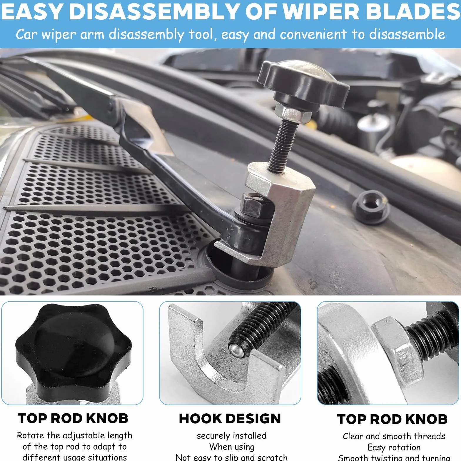 3 Piezas Extractor de Brazo de Limpiaparabrisas Extractor Limpiaparabrisas Universal Extractor de Brazos Limpiaparabrisas Ajustable 9-30mm para Automóviles, Camiones
