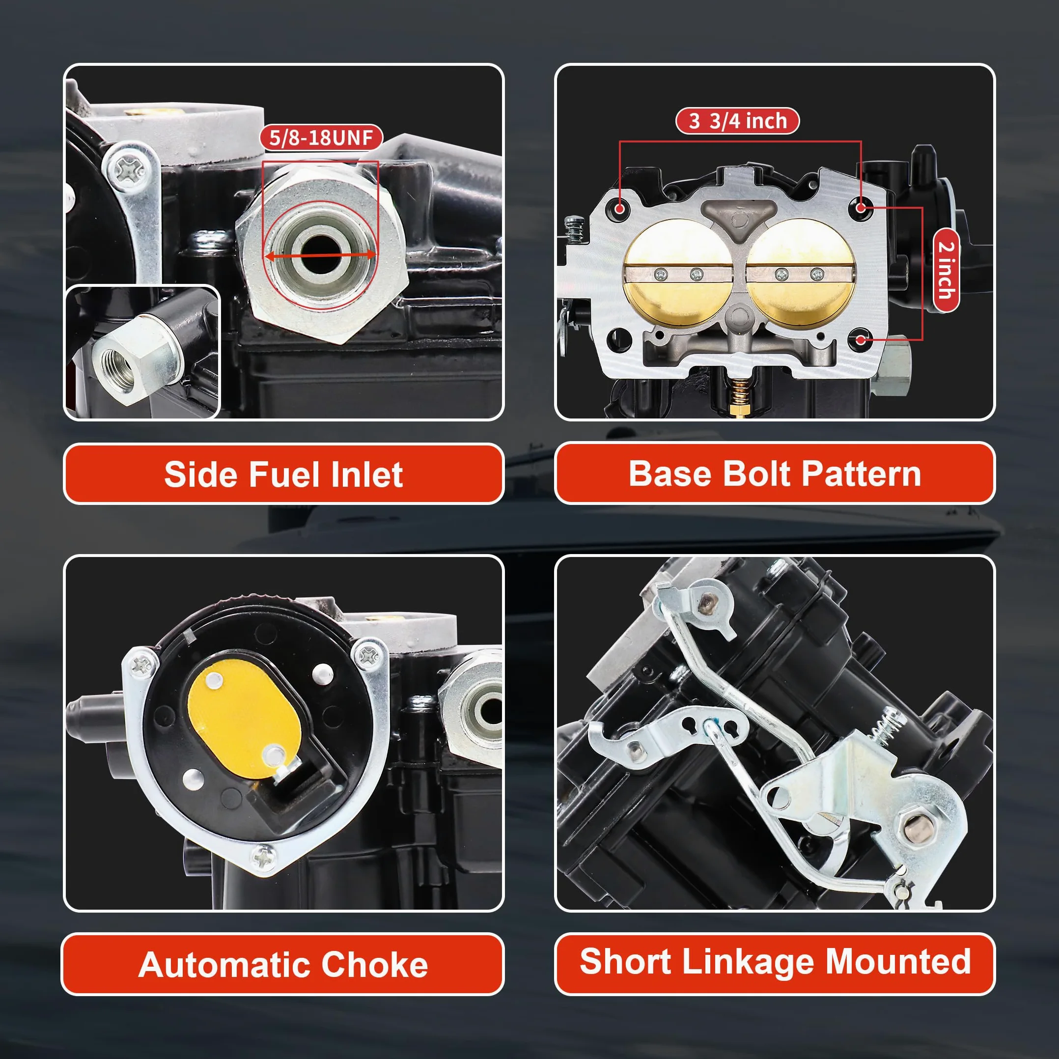Nuevo carburador marino para Mercruiser 3.0 Carburador de 2 barriles para Mercury Mercarb 3.0L 2.5L motor de 4 cilindros con chorros y junta con estrangulador eléctrico de enlace largo