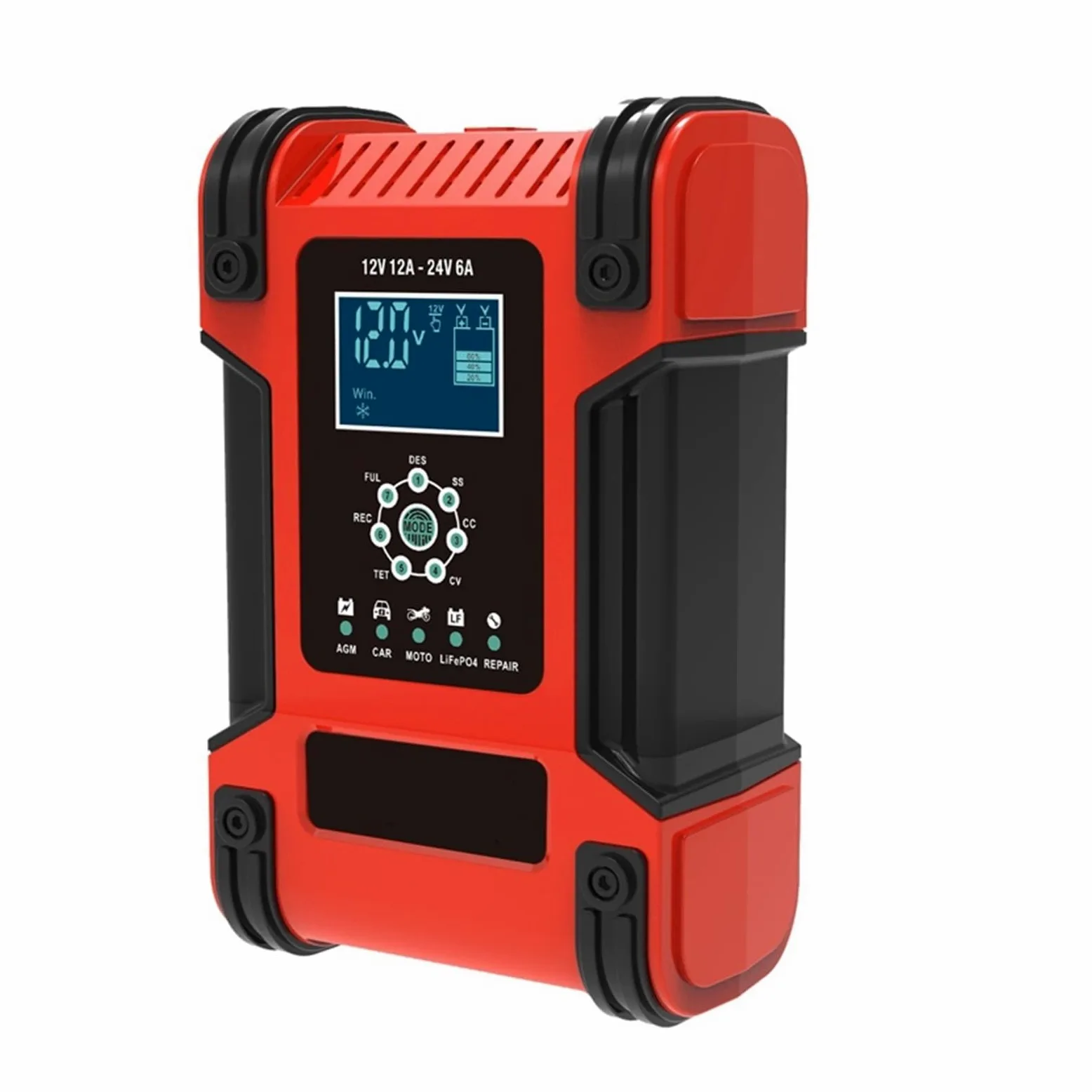 Cargador De Batería De Motocicleta De Coche Inteligente De 12V 6A For Auto Moto Gel De Plomo Ácido Carga Inteligente con Pantalla LCD Digital(Yellow)