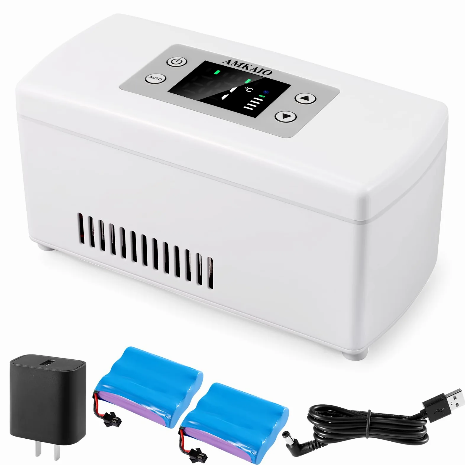 Funda de viaje portátil para enfriador de insulina con termostato digital, cumple con la FAA | Estable de 0 a 18 °C, capacidad para 3-6 bolígrafos, batería larga, coche/pared/USB, LCD fácil.
