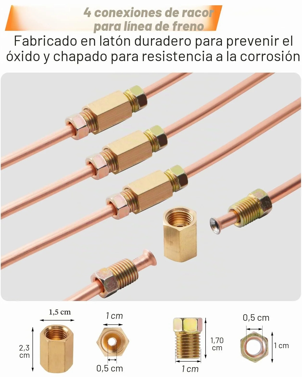 Herramienta Abocardar Tubos Freno, 7m Ø 4,75mm Tubo de Freno Cobre-Níquel Kit (16 Conexiones de Tornillo + 4 Conectores)