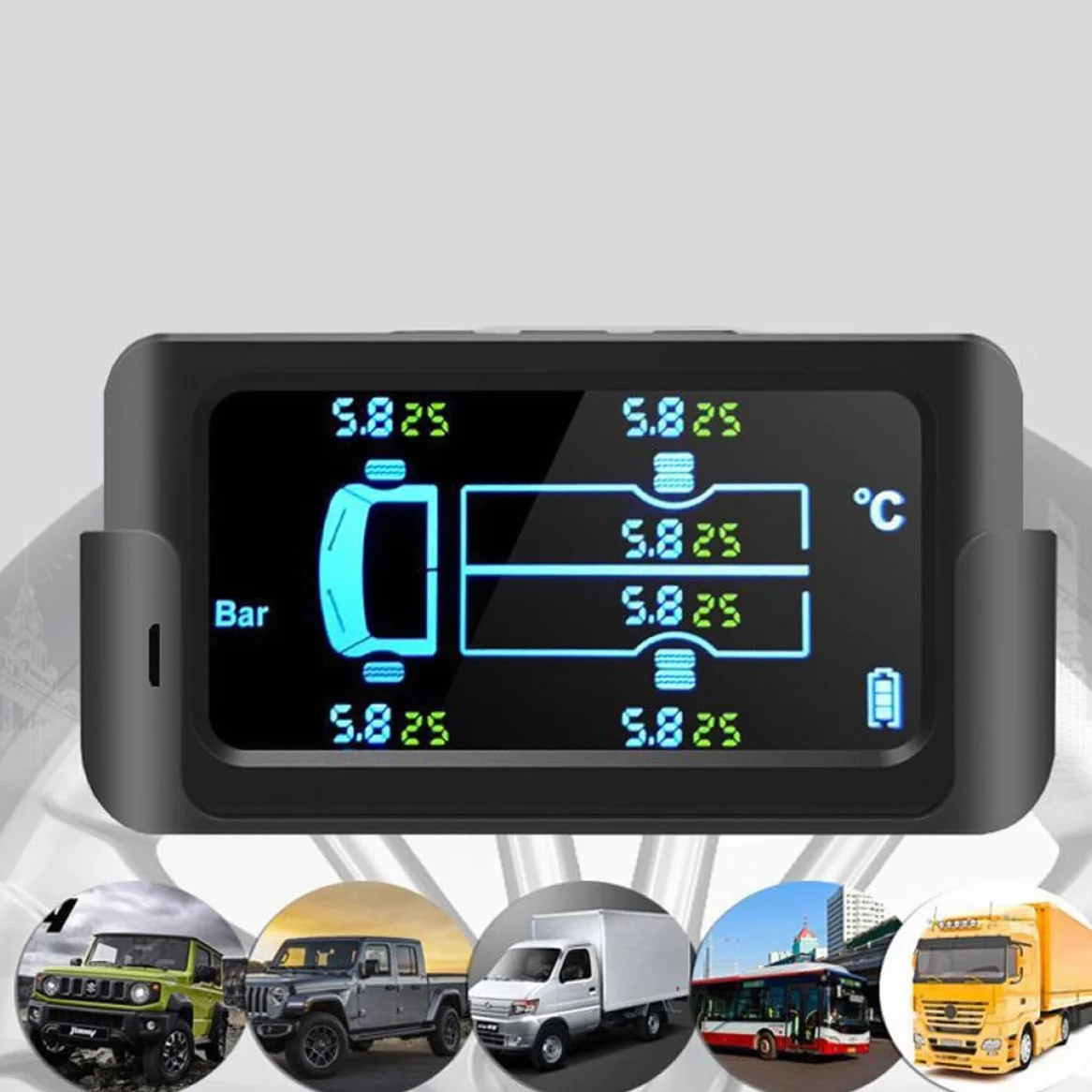 Sistema de Monitoreo de Presión de Neumáticos Solar Inalámbrico para Camiones Grandes y Autocaravanas Pantalla a Color de Alta Definición y Advertencia Visual y Audible para 6