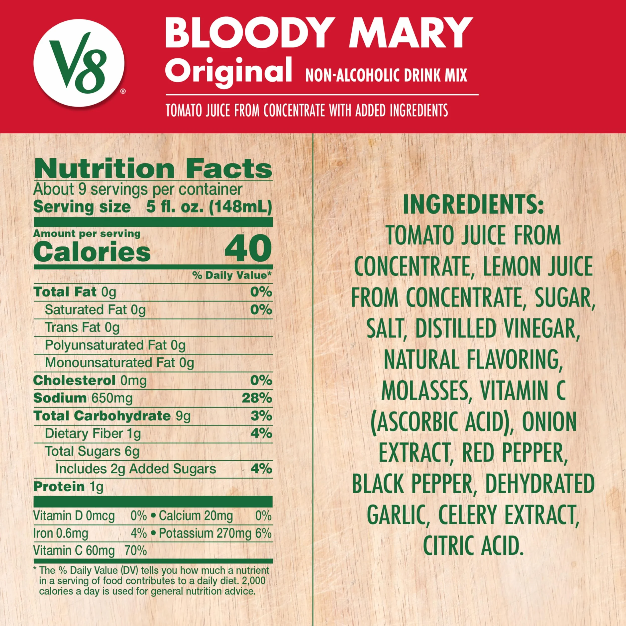 V8 Bloody Mary Mix, jugo de verduras para cócteles, botella 46 oz