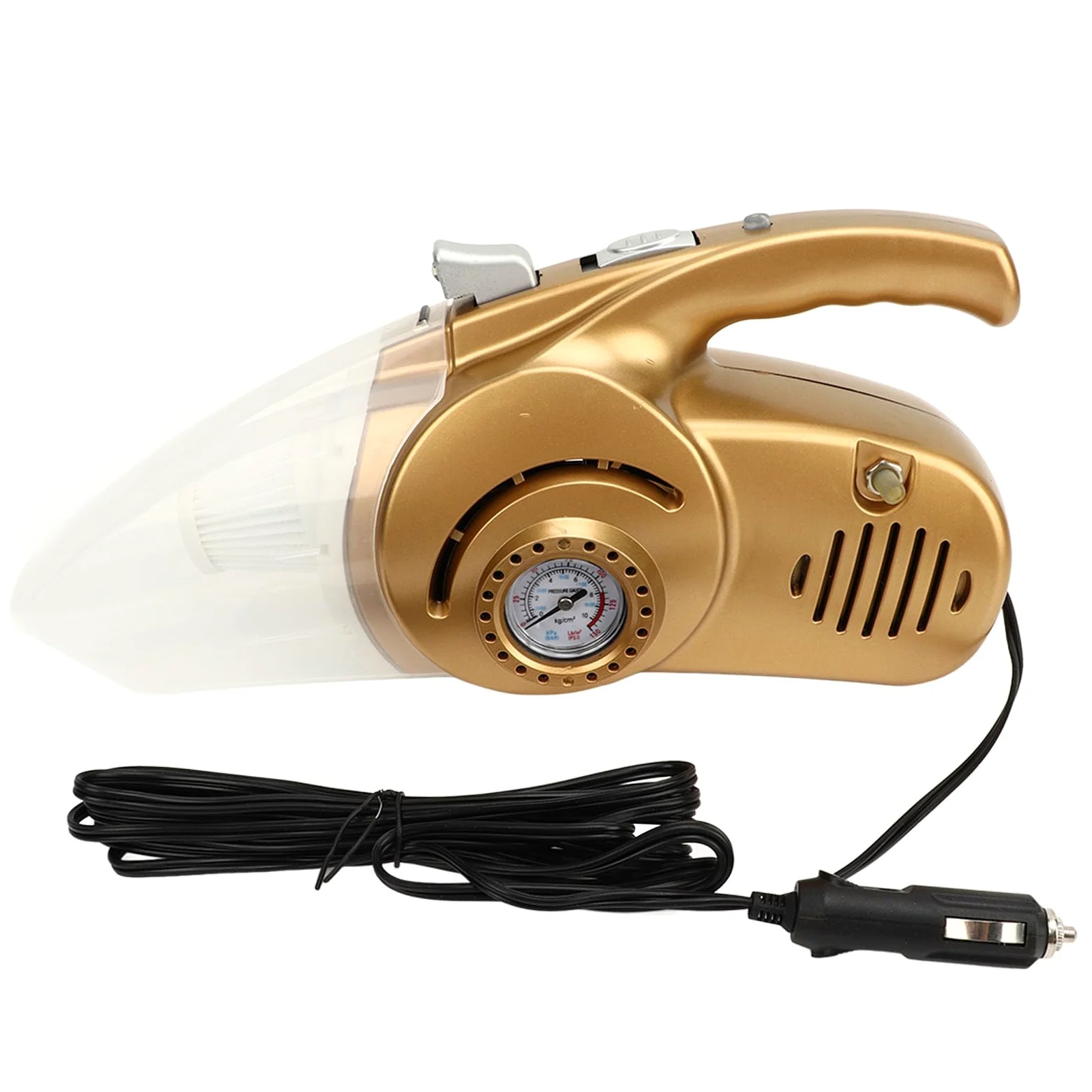 Aspirador de Coche con Inflador de Neumáticos, Aspirador de Mano Dorado 2 en 1 con Luz LED, Limpieza E Inflado Eficiente para Coches y Bicicletas