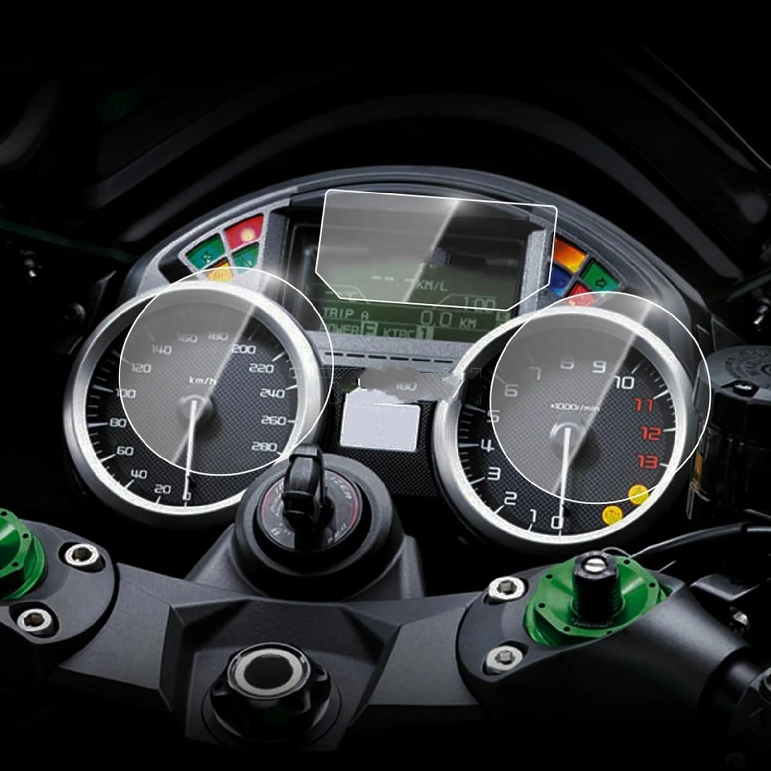 Para Kawasaki, para ZZR 1400, para ZX14, para NINJA 2012 + motocicleta, pantalla panel de rasguños, película instrumento protección salpicadero Protector Pantalla Salpicadero Motocicleta