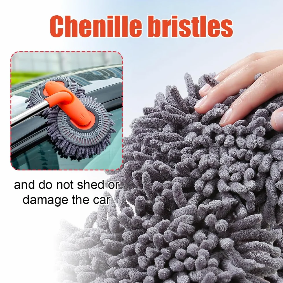 Cepillo de lavado de coche, mopa de limpieza de microfibra, limpiador de parabrisas de doble cabeza, cepillo giratorio para un lavado eficaz y accesorios de limpieza de cristales