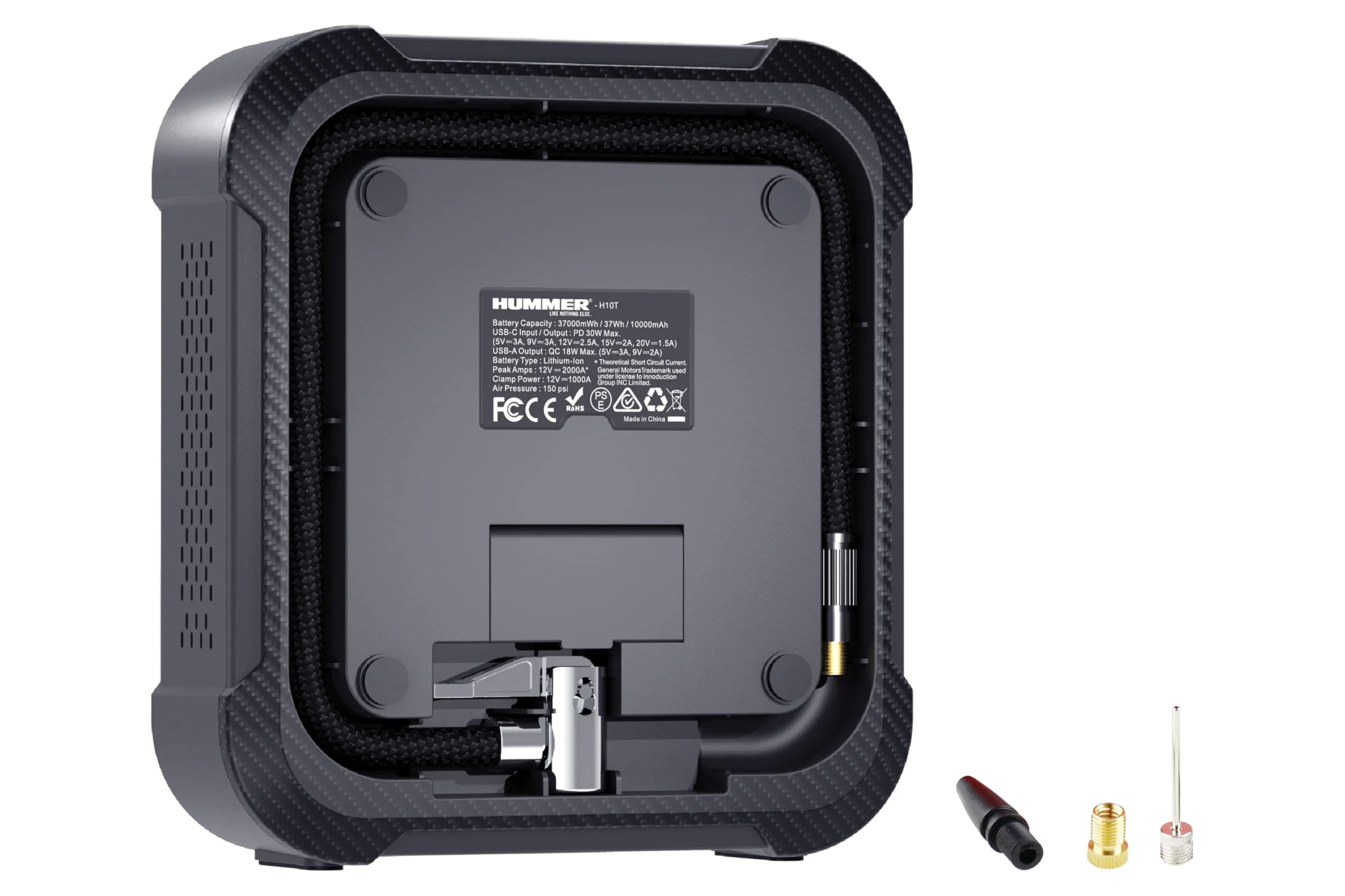 Hummer H10T Arrancador Multifuncional 10000mAh con Compresor 150 PSI, Jump Starter 2000A para Motores Gasolina 8.0L y Diésel 7.0L, Inflador Inalámbrico, Power Bank USB-C PD 30W y USB-A QC 18W