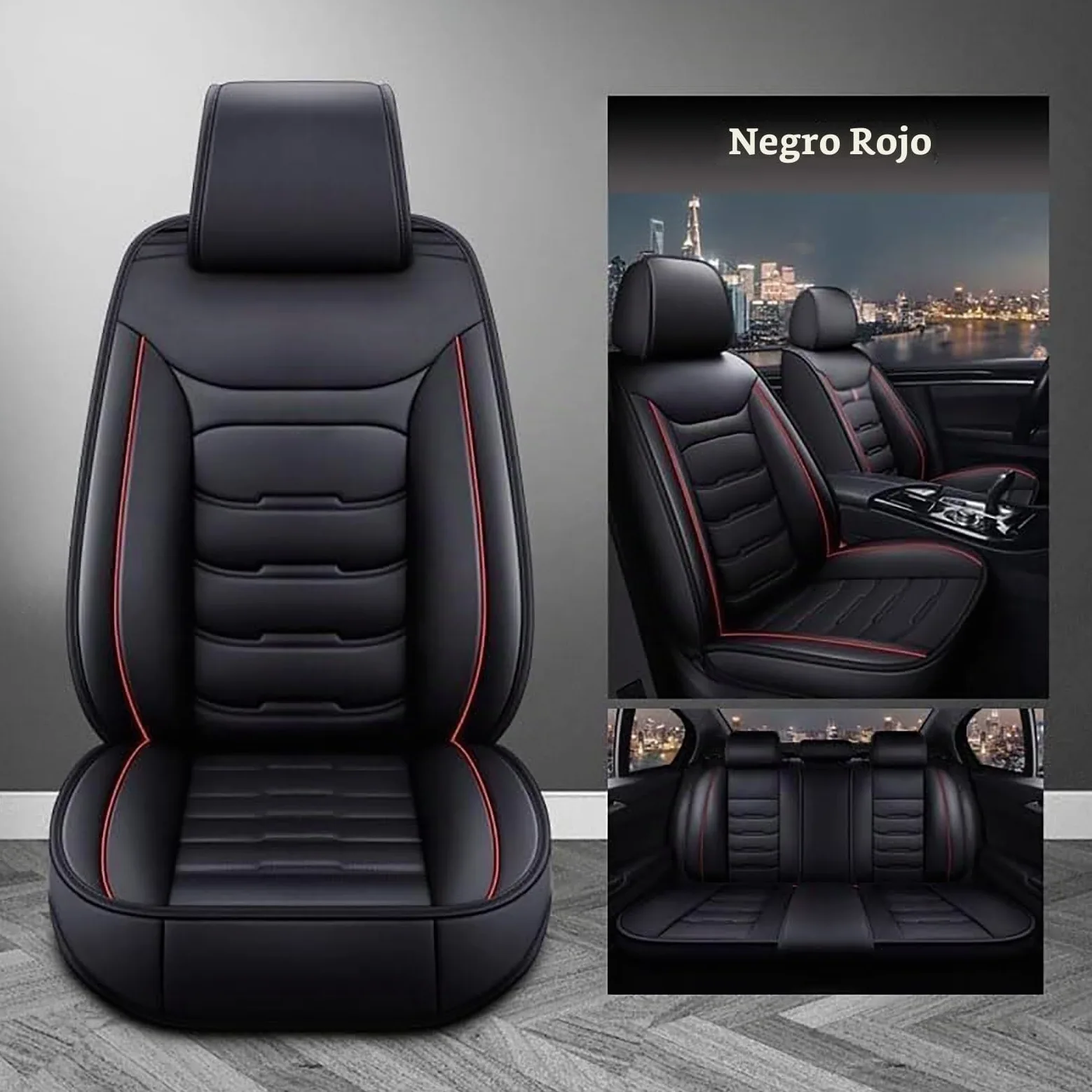Funda Asiento Coche para Toyota Hilux 2017-2025,Juego Completo de Fundas Cuero Protectores Asiento Coche Delanteros y Traseros,Universal para La Mayoría,Black Red