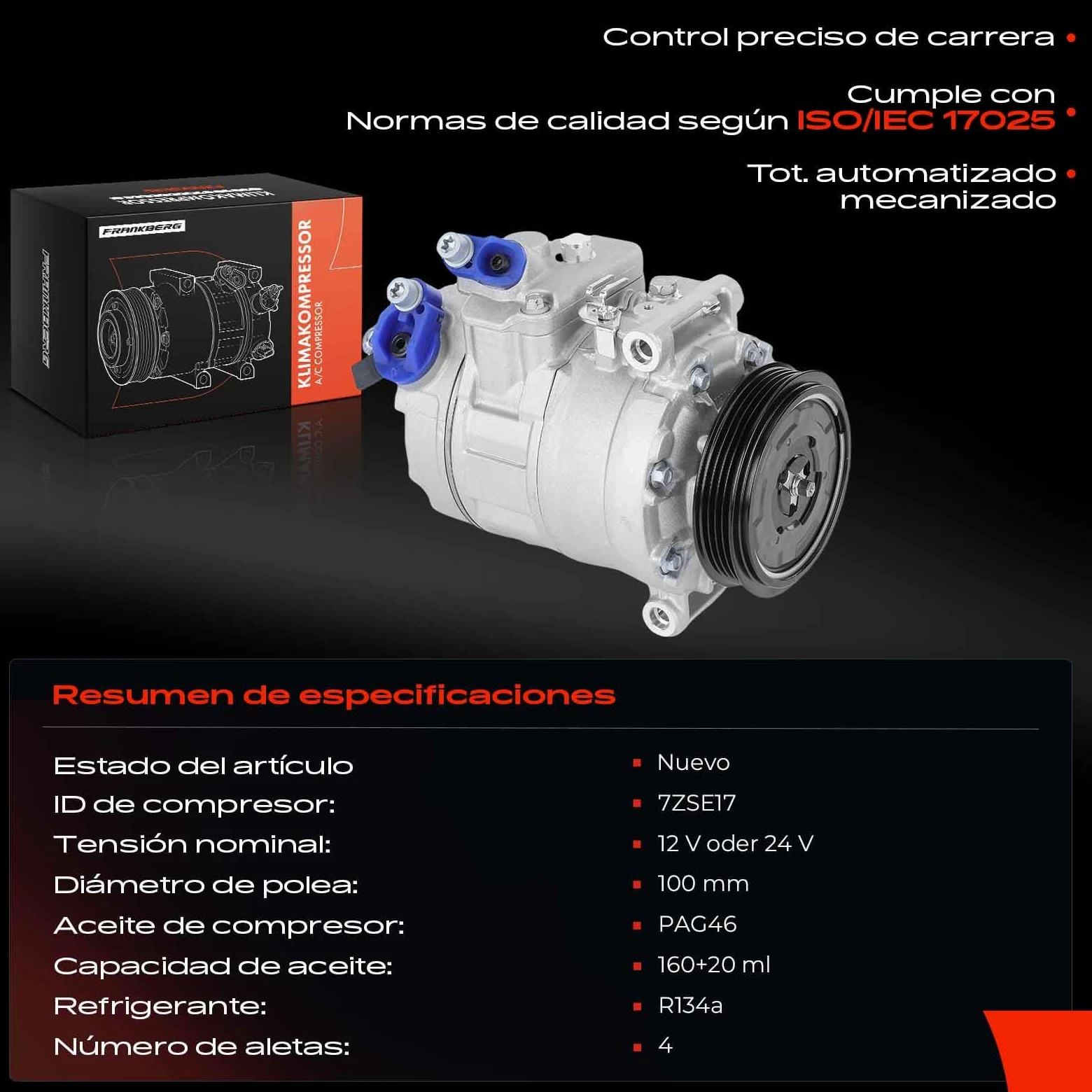Frankberg Compresor de aire acondicionado con embrague Compatible con 5 Series E60 5 Series Tourng E61 7 Series E65/E66/E67 Replace# 64509174802, aceite premezclado