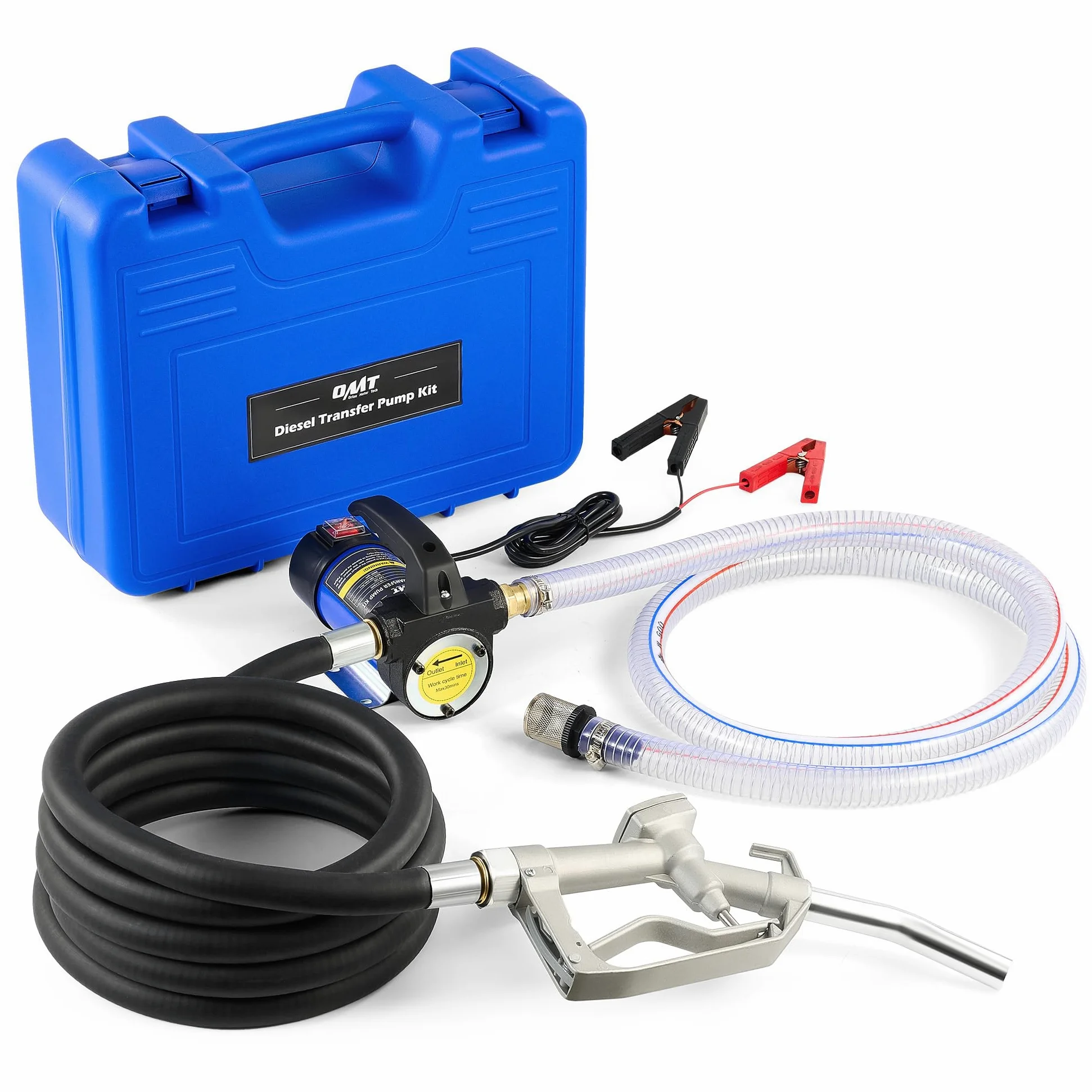 Orion Motor Tech Kit de Bomba de Transferencia Diésel, 12V Bomba de Transferencia de Combustible con Boquilla y Mangueras, Kit de Combustible Eléctrico de Queroseno Diesel con Caja de Transporte