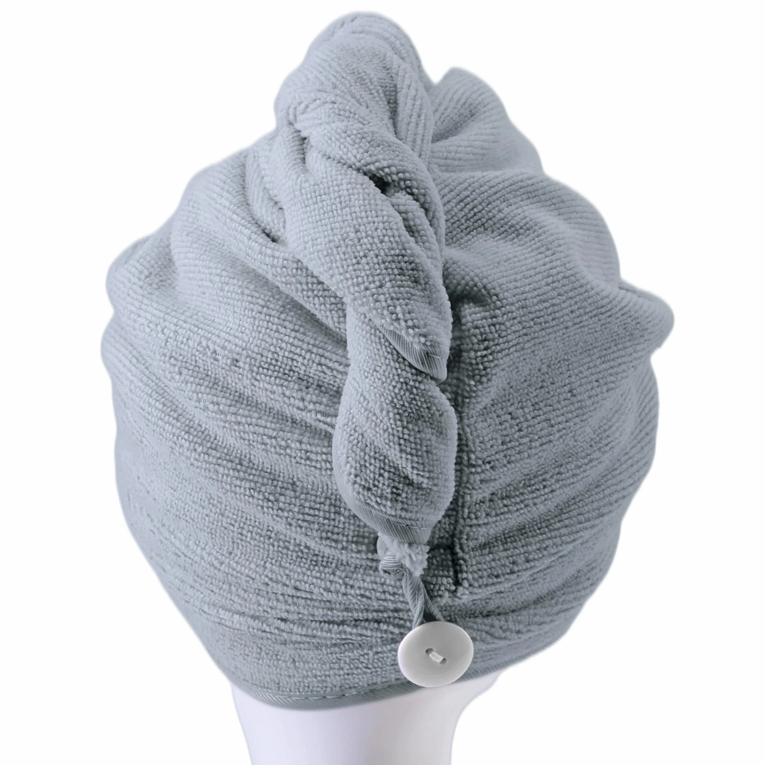Toalla Turbante para el Pelo Microfibra Gris 31 x 71 cm Pack de 2