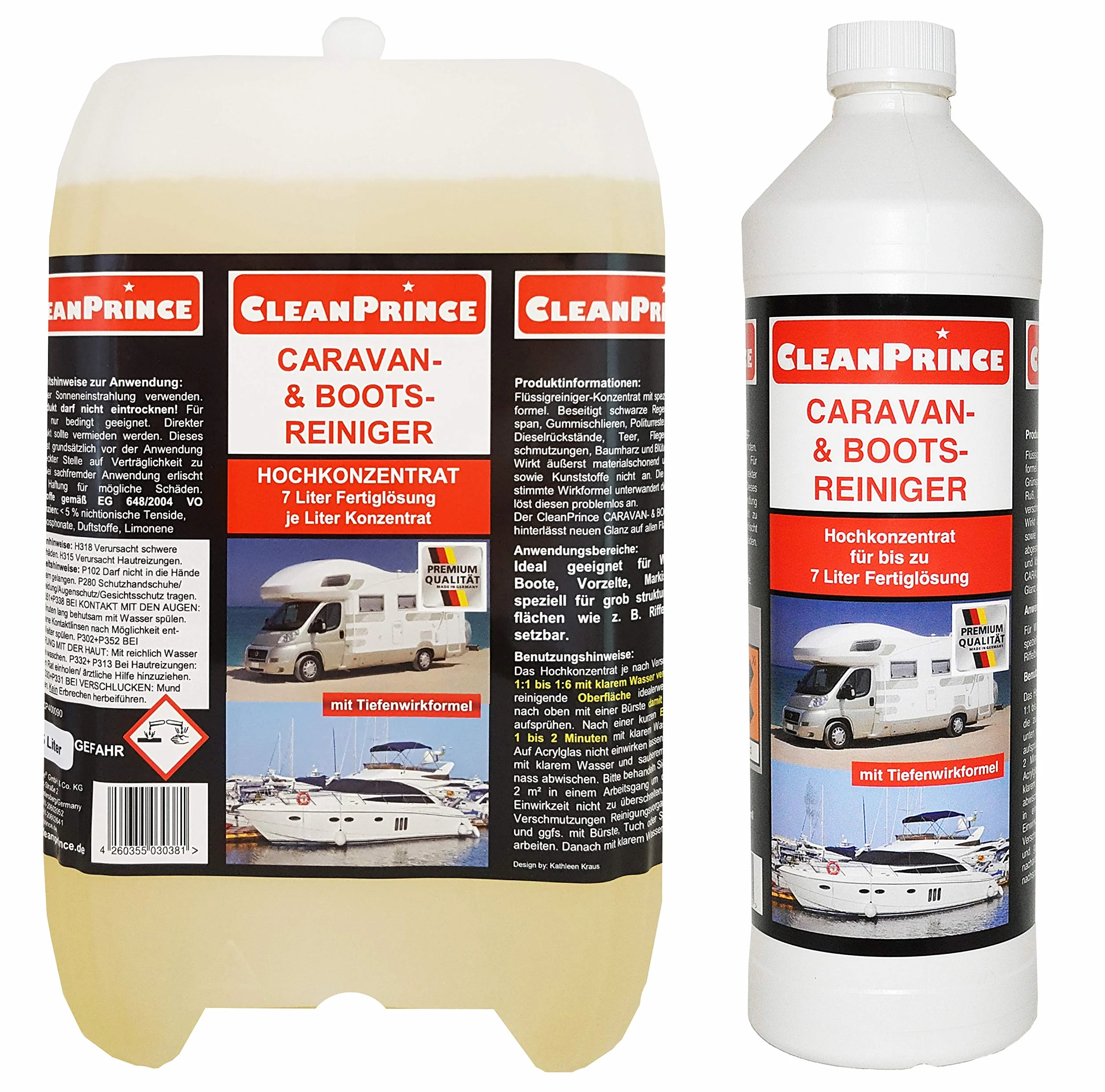 6 x 1 Litro = 6 cleanprince Caravano y Limpiadores de Barco 1000ML Campamento Tienda Producto Limpieza Plástico Toldo Camper Wohnmobilreiniger Autocaravana