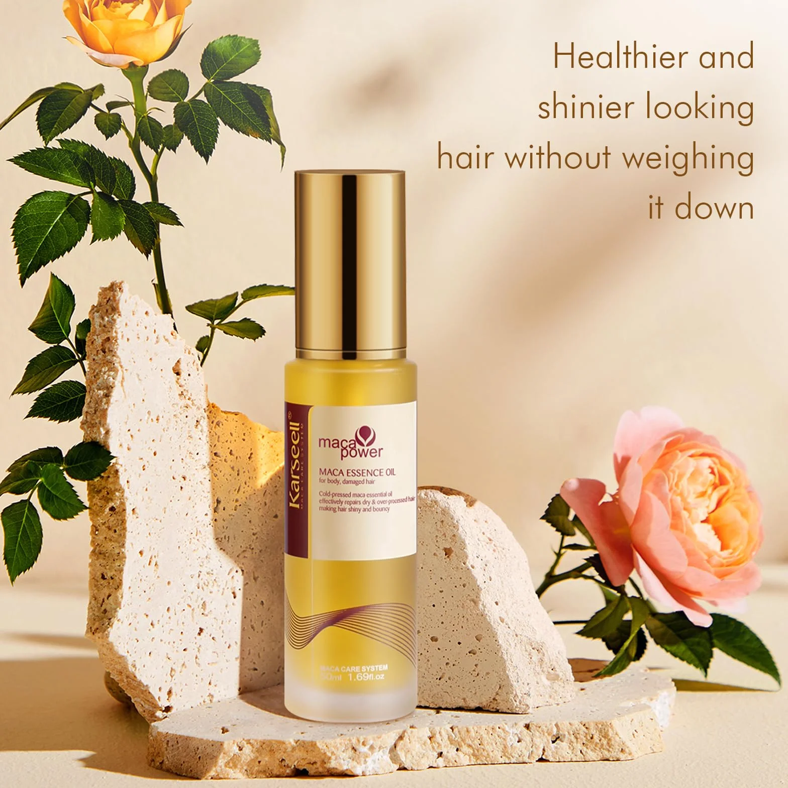 Karseell Aceite de Pelo Maca Esencia, Colágeno Aceite de Argan para Pelo Seco y Dañado, 50ml