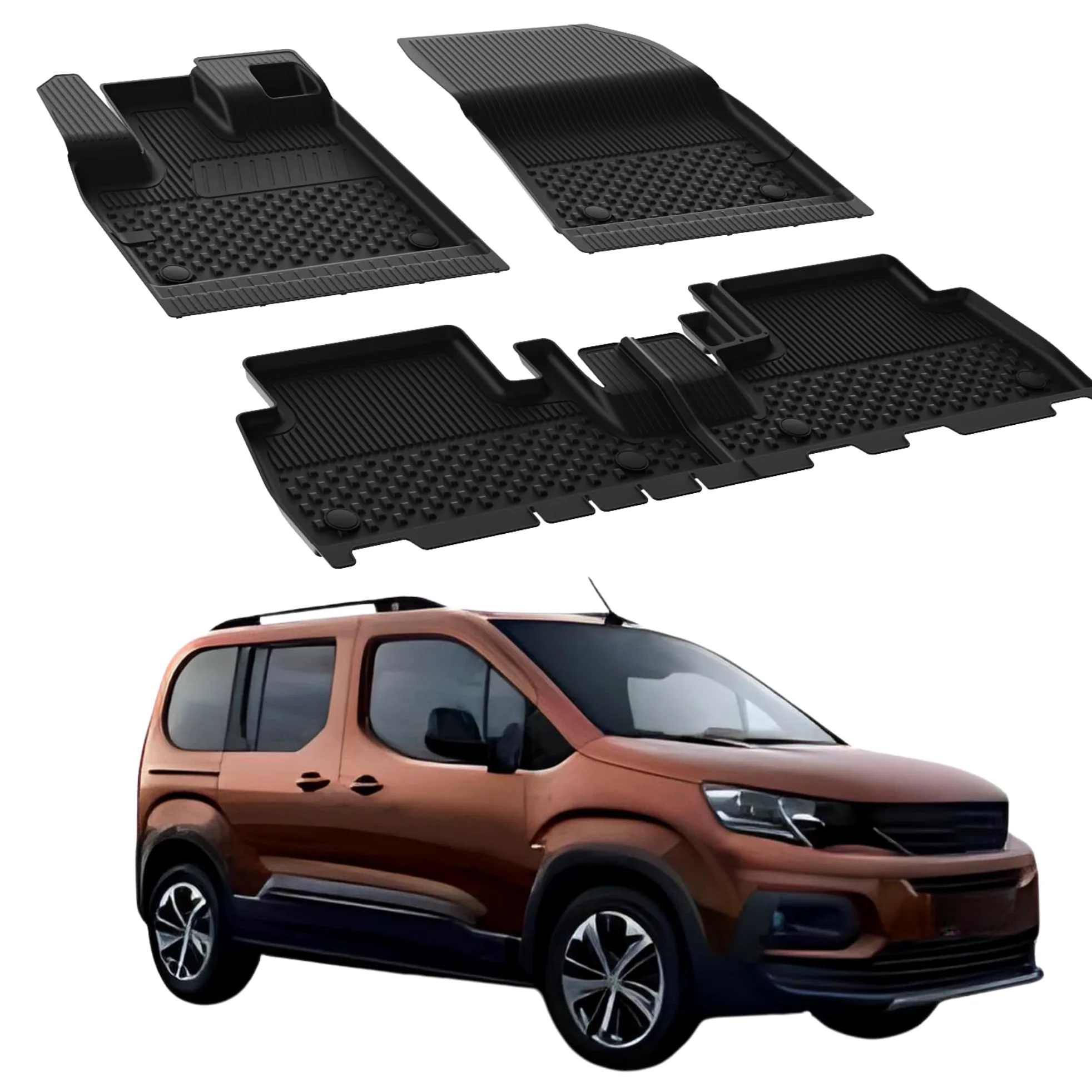 Sahler Alfombrillas de Coche compatibles con Peugeot Rifter 2018-2026 | 4.5D Premium TPE Goma Antideslizante Alfombrillas de Goma Impermeable Coche Coche Negro