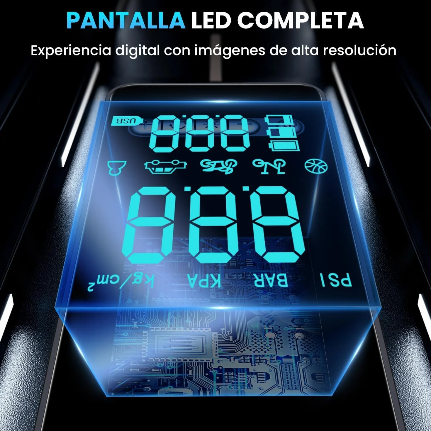 Inflador Eléctrico Portátil 150PSI con Parada Automática, Hinchador de Ruedas para Coche Moto Bicicleta