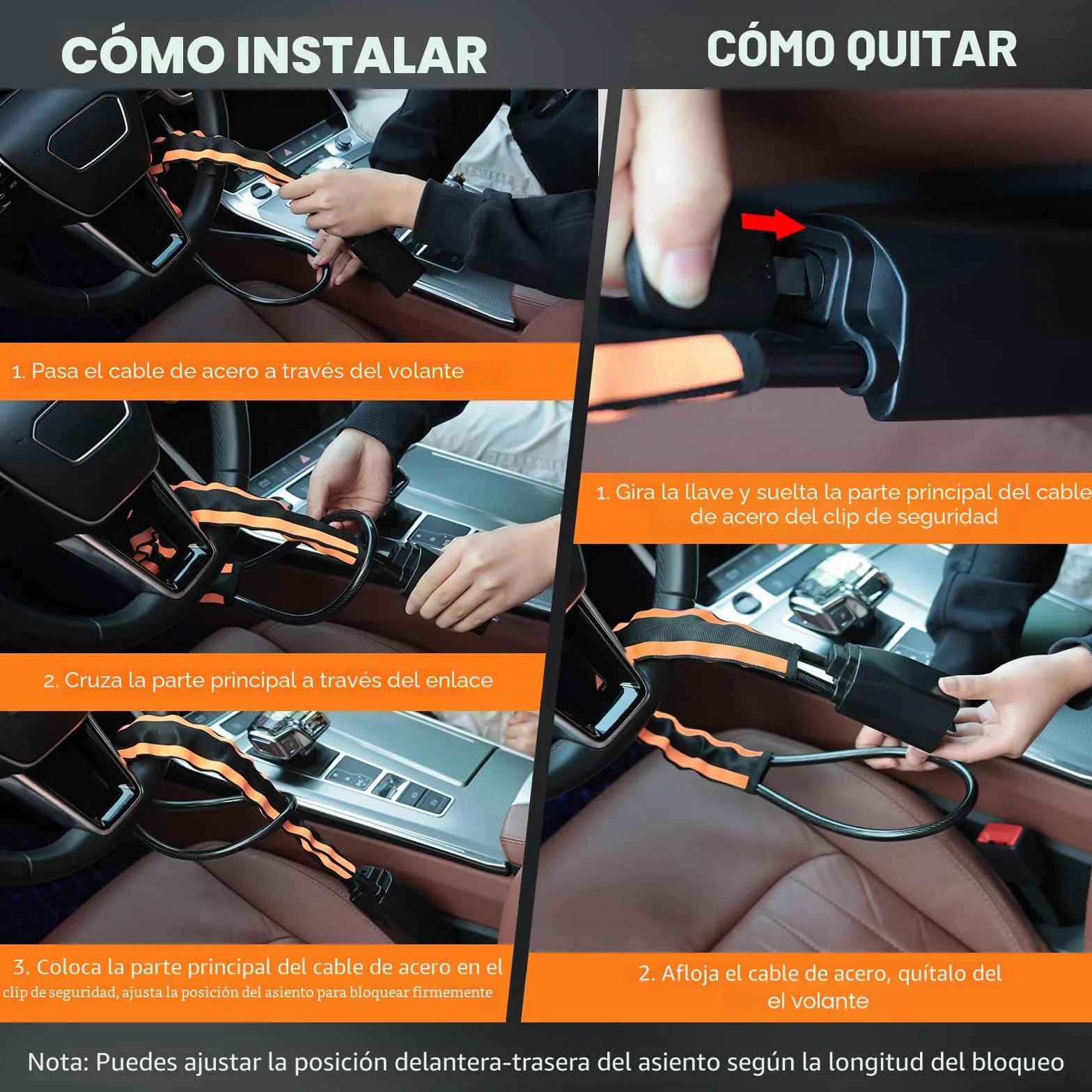 Thlevel Antirrobo Coche Volante Alta Bloqueo de Volante Coche | Visibilidad con 3 Llaves para Furgonetas Camper y Autocaravanas