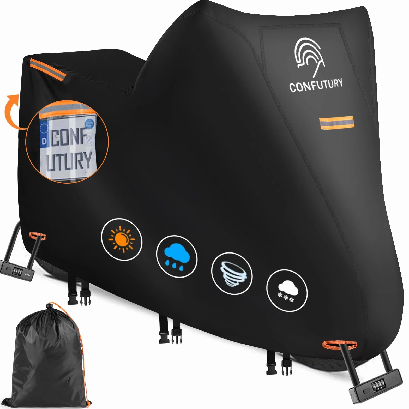 Funda Moto Impermeable Utiliza Nano Tela 600D, Funda para Moto con Ventana de MatríCula,4 Tiras Reflectantes, 3 Hebillas A Prueba de Viento,Resistente al Sol y al Polvo (M 185x85x100CM)