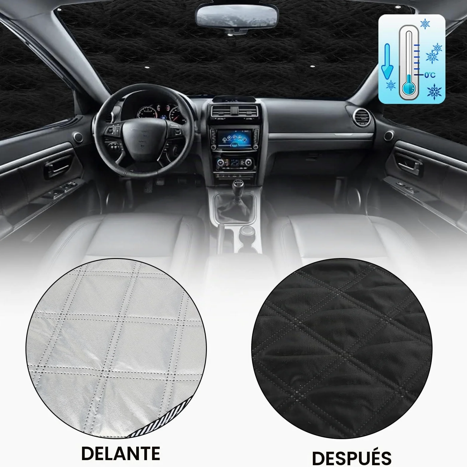 Parasol para Parabrisas Reemplazo para Ford Transit Van MK8, 3 Piezas Protector de Parabrisas, Juego de Parasol Térmico Interno con Bolsa de Almacenamiento, 100% Oclusión | Juego de 3 protectores térmicos opacos para parabrisas con bolsa de almacenamiento