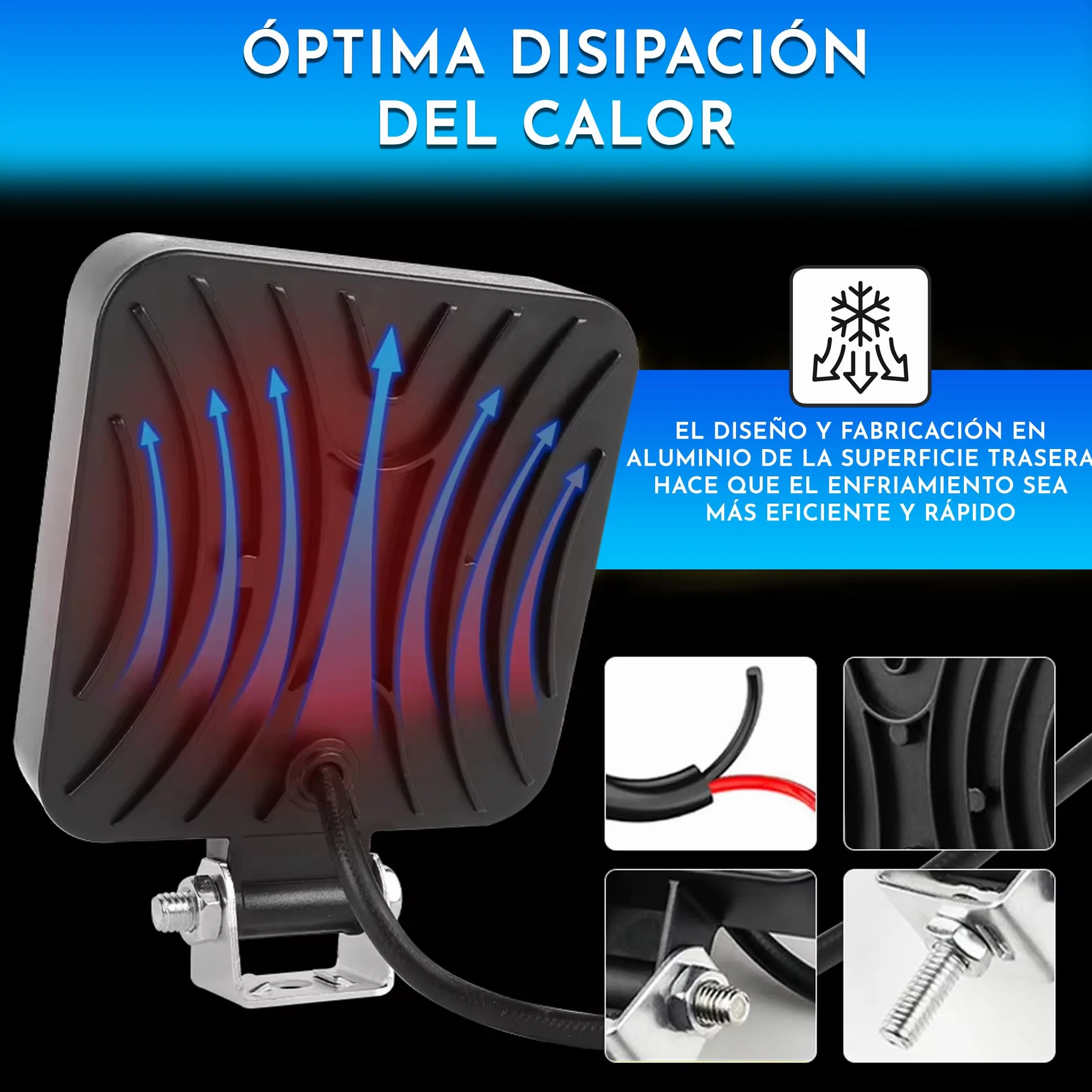 Foco led 12v 2 uds Aluminio abs 18 Leds 6500K 8.4 cm 3.34" IP65 Maxima luminosidad Faros Tractor 4x4 Largo Alcance