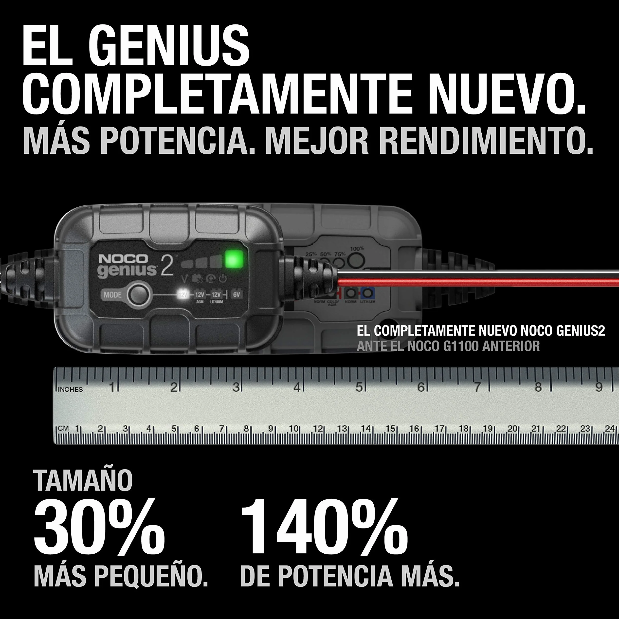 NOCO GENIUS2: Cargador Inteligente de baterías 2A 6V/12V – Mantenedor automático y desulfatador – Protección contra sobrecarga y compensación térmica – para baterías de Plomo y Litio