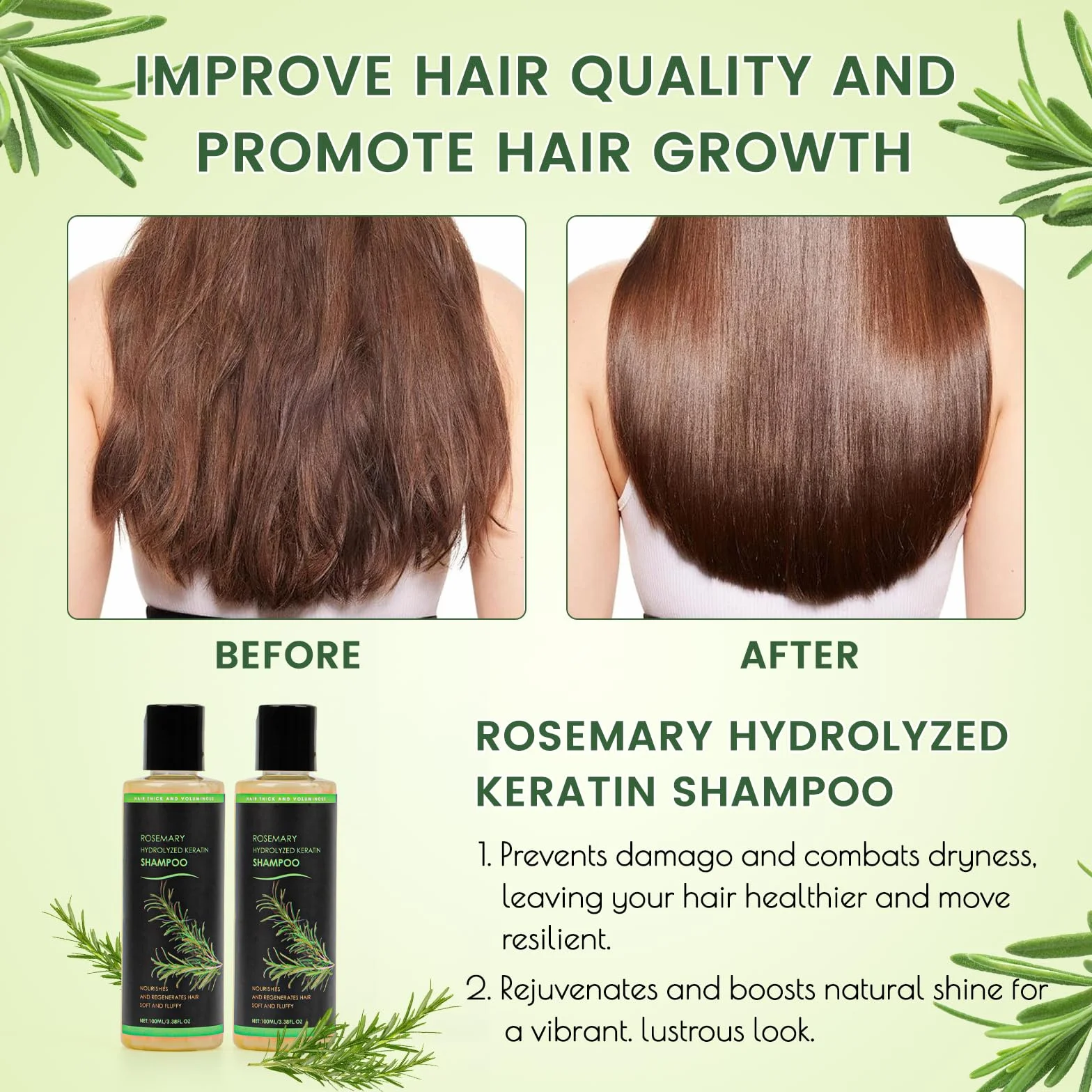 Organic Rosemary Hair Growth Champú con Queratina Hidrolizada