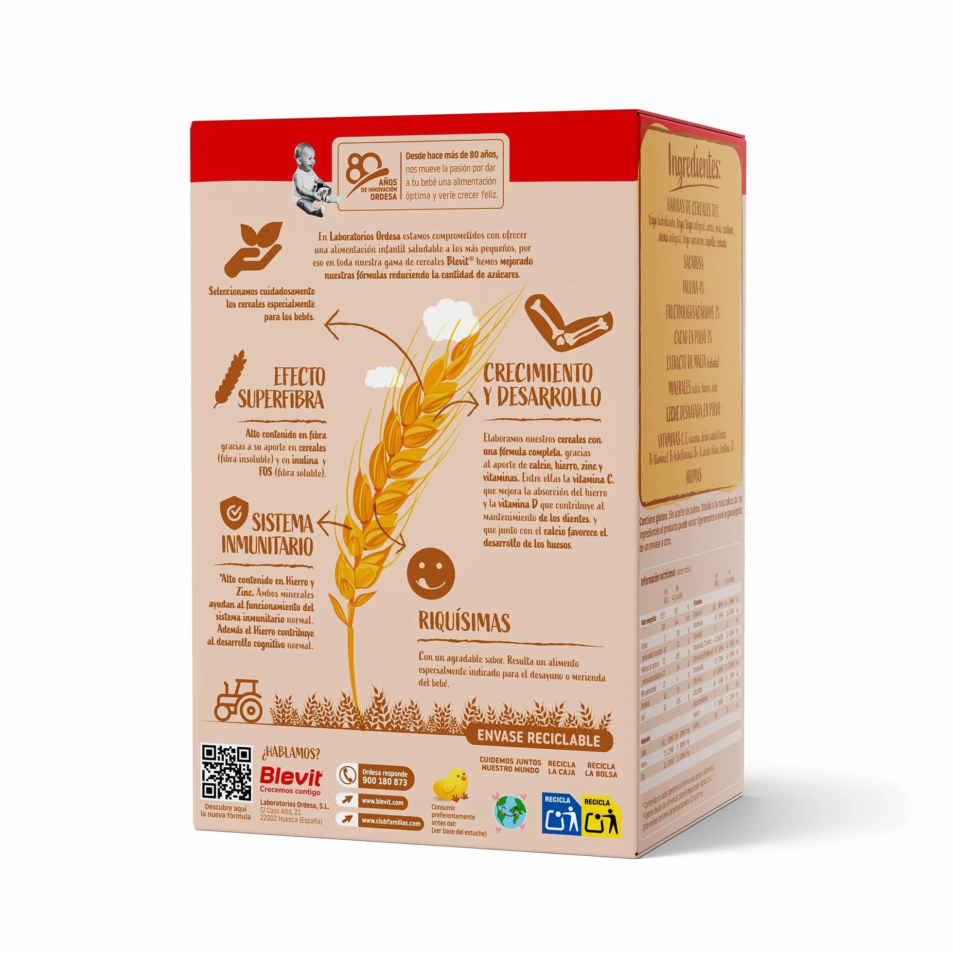 Blevit Superfibra 8 Cereales con Cacao 500g Papilla para Bebé desde 12 Meses