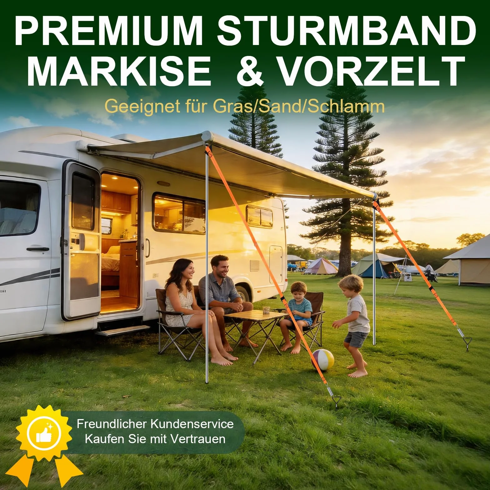 Juego de toldos de cinta para tormentas Thule/Fiamma con anclaje de suelo en espiral de 39 cm, protección contra tormentas, accesorios para carpas de autocaravana, resistencia al viento, duradero