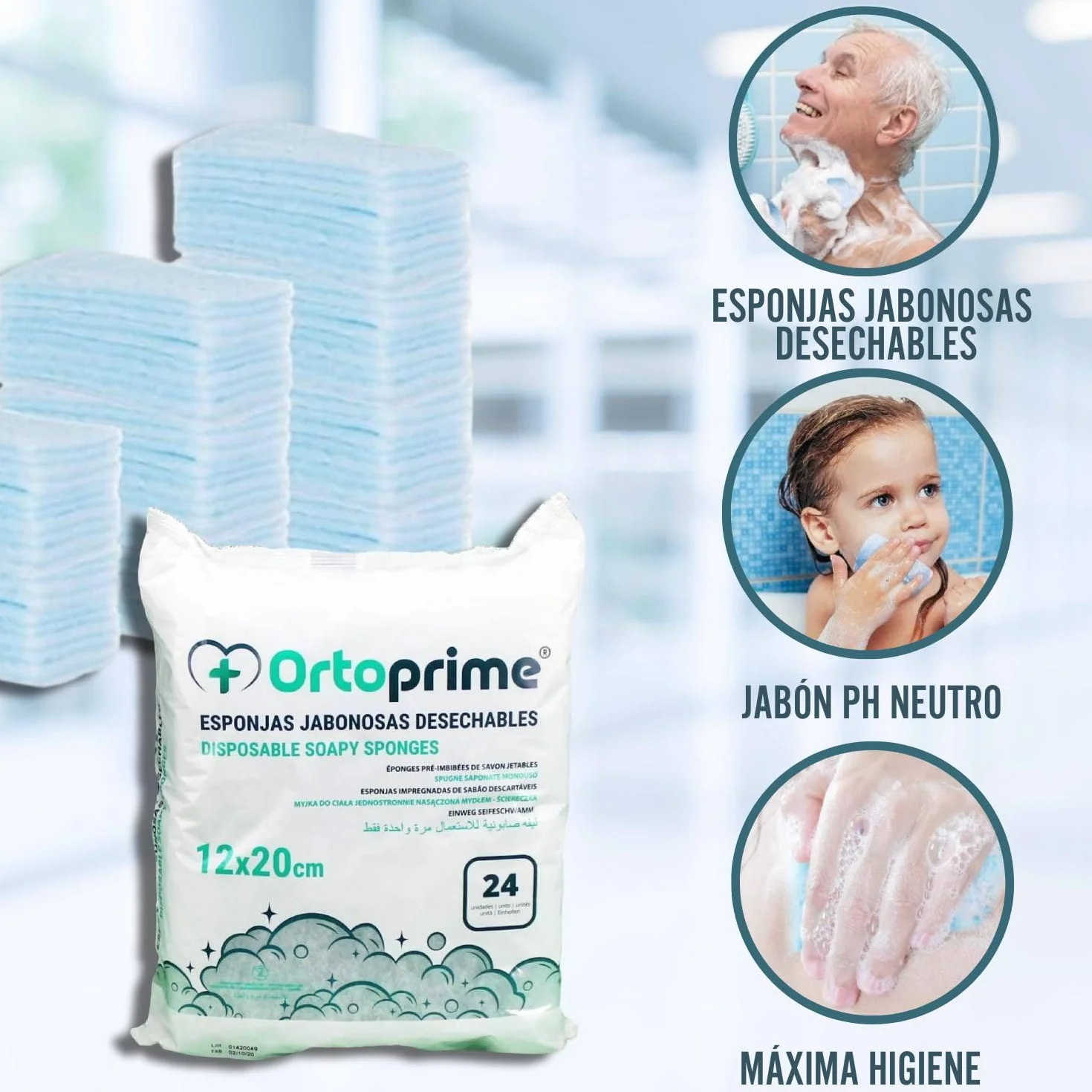OrtoPrime 240 Esponjas Jabonosas Desechables Hipoalergénicas Suaves - Toallitas Jabonosas para Bebes Niños y Adultos