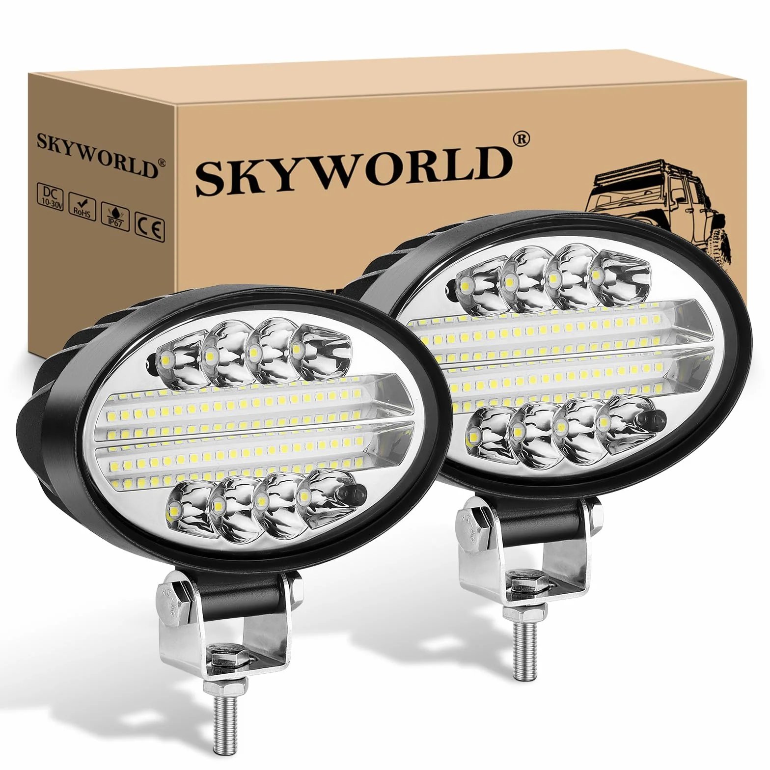 SKYWORLD 2 Pcs Ovalada Faros de Trabajo LED, 5.5 pulgadas 14cm 20W Inundacion spot lámpara trabajo led 12V 24V Focos Tractor Impermeable para Off road Camión Coche ATV SUV 4x4 faros antiniebla