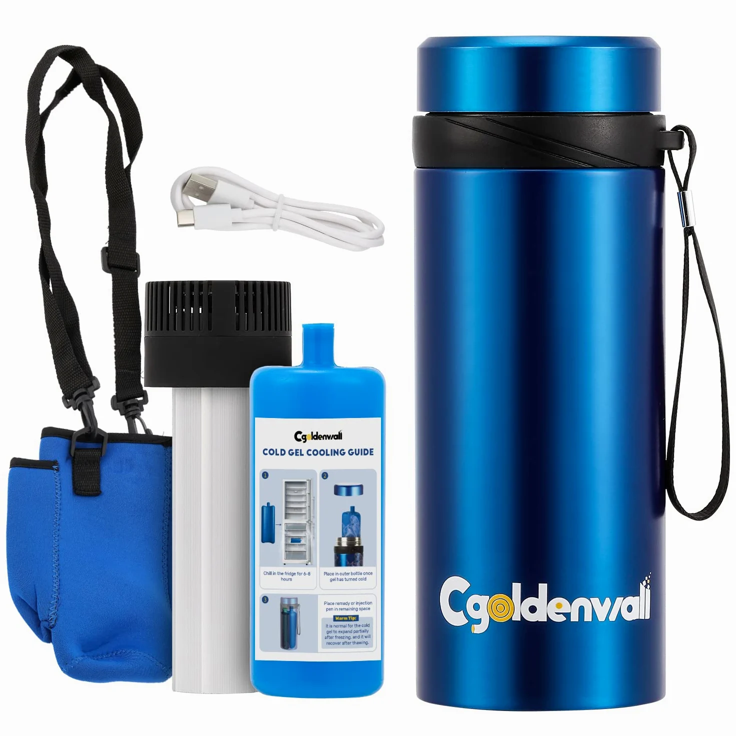 CGOLDENWALL 3-7 Bolígrafos Insulina Enfriador Estuche de Viaje丨2-8℃ Refrigeración por Circulación USB Pantalla LCD de Temperatura TSA Biogel Bolsa de Hielo, Enfriador Médico Portátil