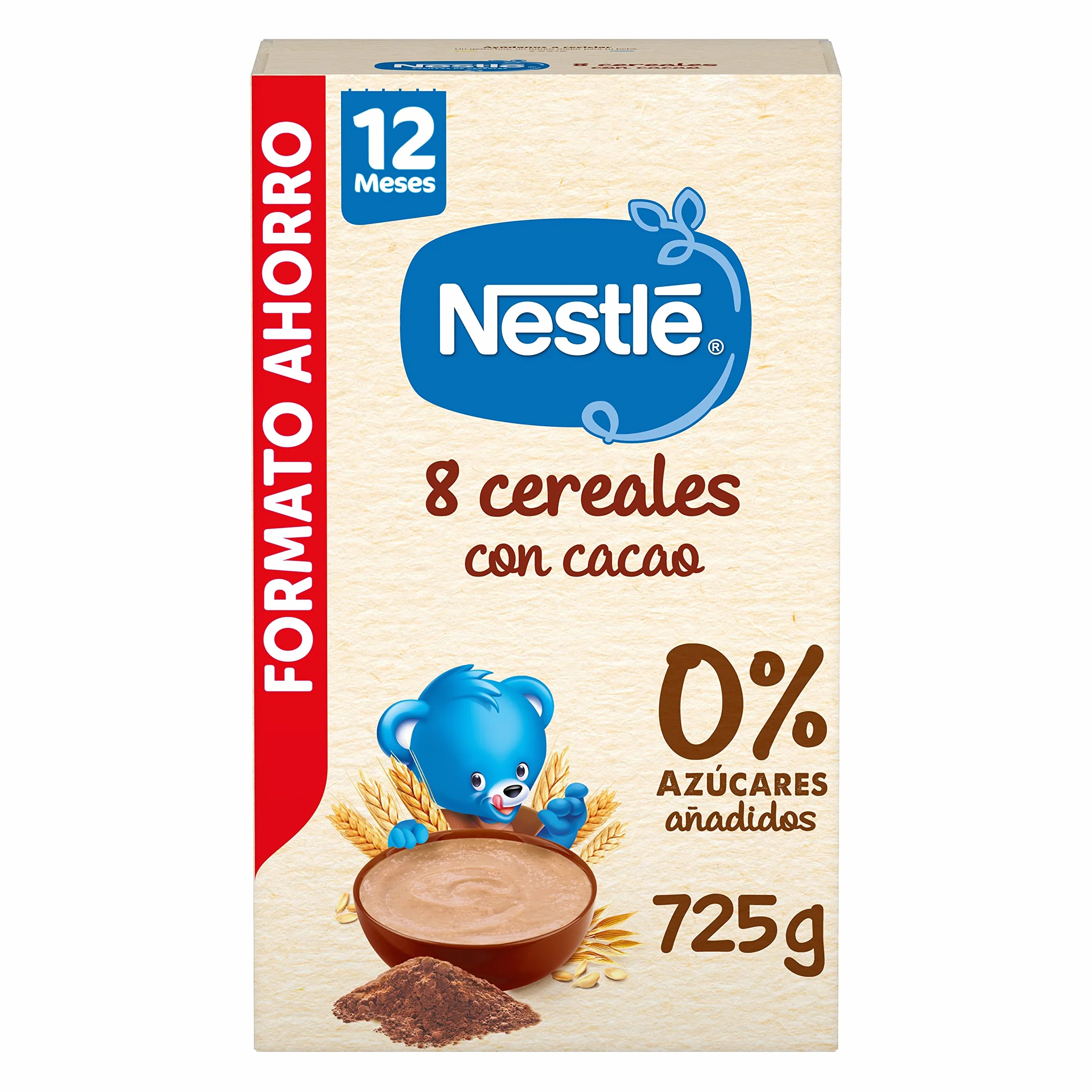 Nestlé Papilla 8 Cereales con Cacao sin Azúcares Añadidos 12 Meses 8x725g