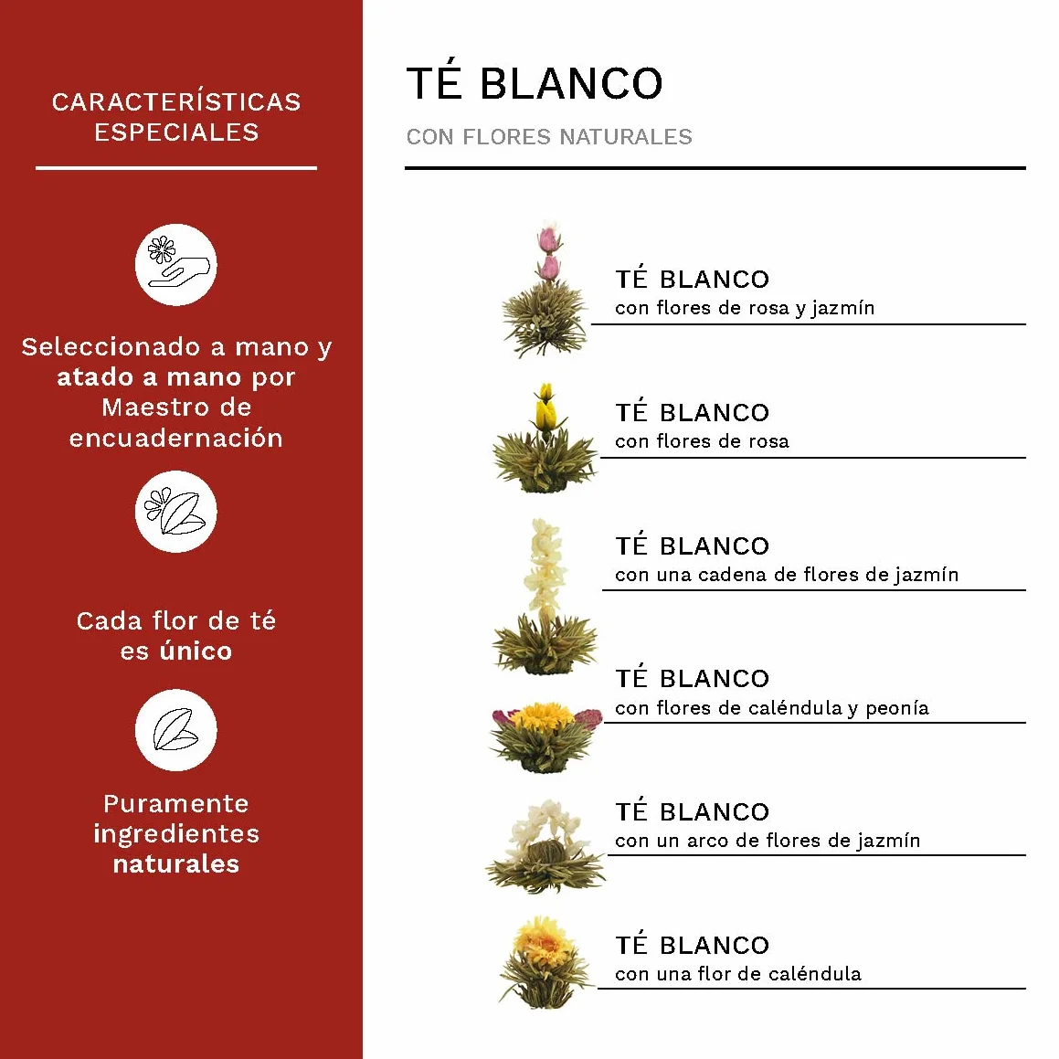 Creano Té Blanco Caja de Madera Corazón 6 uds Rosa de Té Regalo Romántico