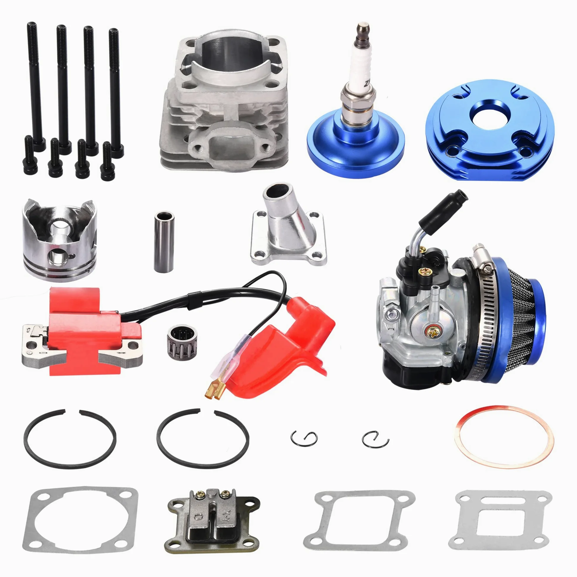 GOOFIT Azul 44-6 Kit De Pistón De Cilindro De Gran Perforación con Bobina De Encendido del Filtro De Aire del Carburador Reemplazar para 43cc 47cc 49cc Pocket Bike ATV Quad Mini Motocross