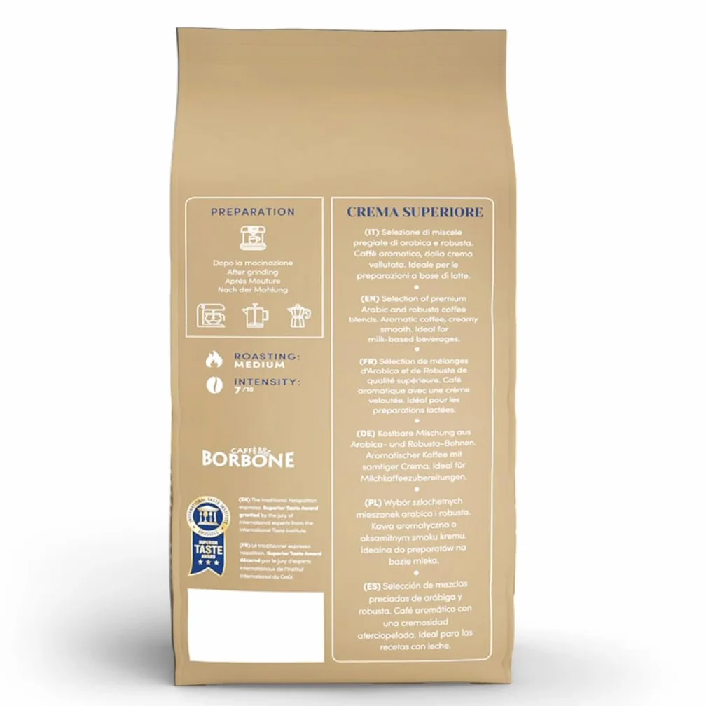 Caffè Borbone Café en Grano Crema Superiore Intensidad 7/10 Mezcla Potente y Refinada 1kg