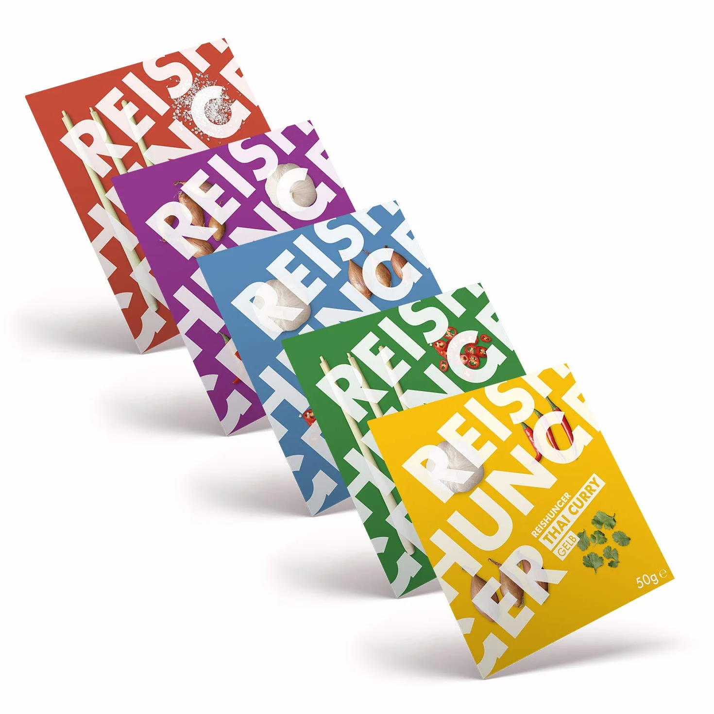 Reishunger Juego de Pastas de Curry Tailandés 5 x 50g - Pasta de Curry Roja Amarilla Verde Massaman Panang - Vegano