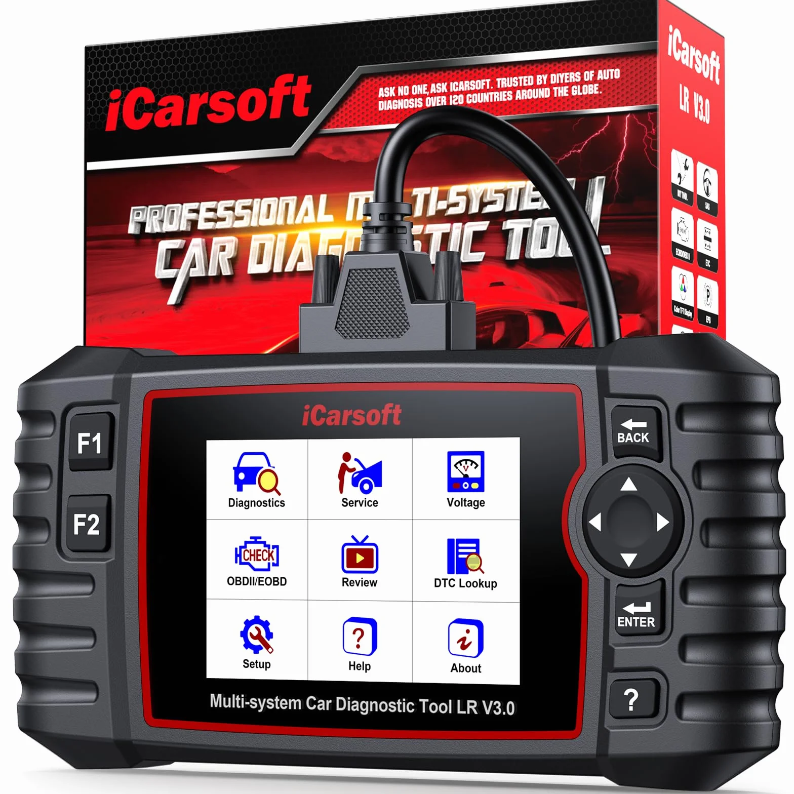 iCarsoft LR V3.0 OBD2 Máquina Diagnosis Coche para Land Rover/Jaguar, Bidireccional Escáner de Todo el Sistema, 37+ Funciones Reinicio, Prueba de Batería, Vin Automático, Actualizaciones de por Vida