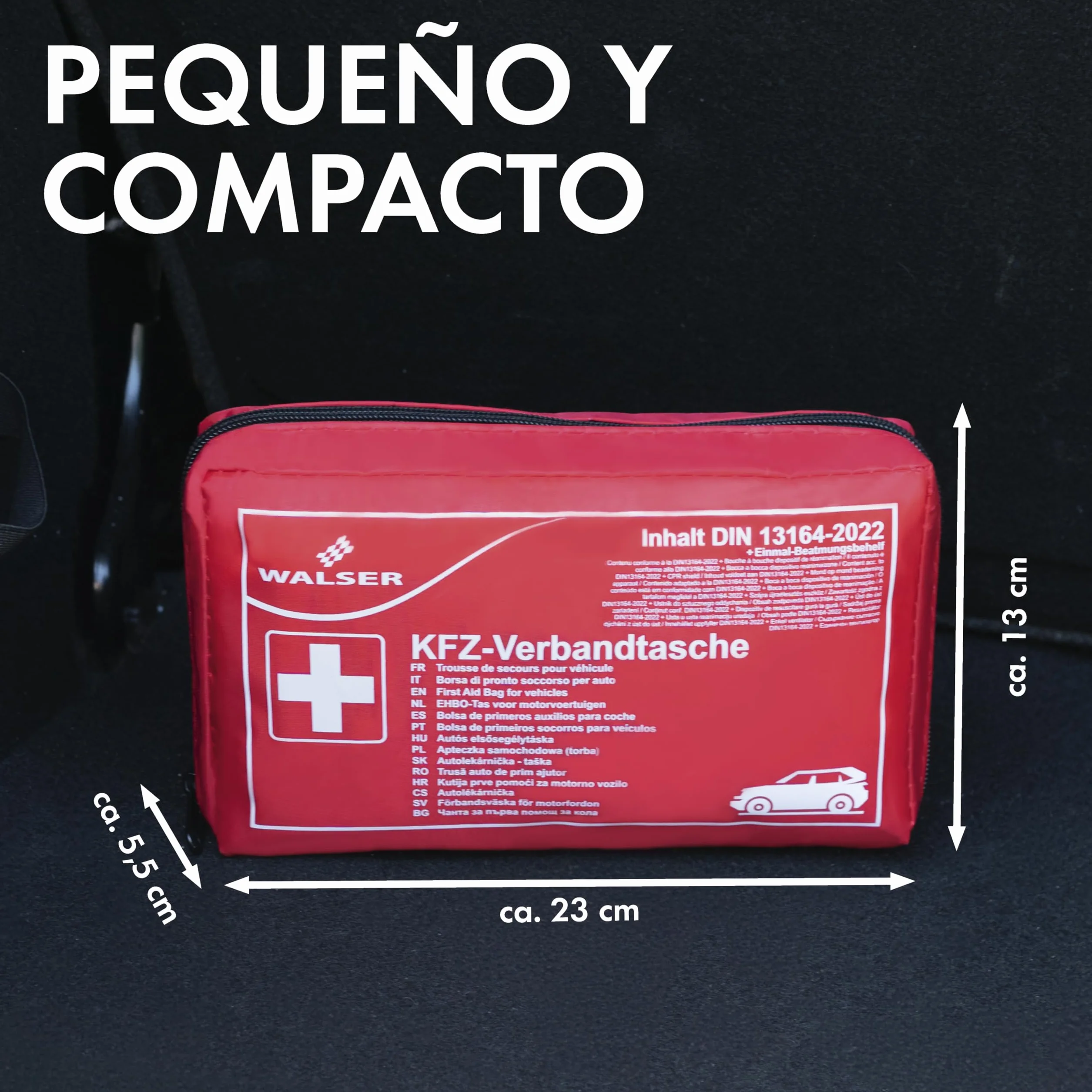 WALSER Bolsa de primeros auxilios para coche DIN 13164:2022 kit rojo 44283