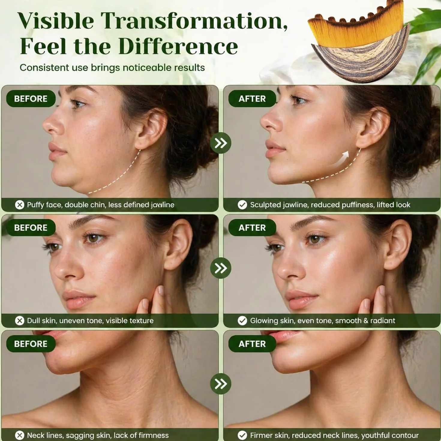 Cepillos Linfáticos Faciales Set 4 Piezas Jade Gua Sha y Rodillo de Jade Masaje Tensado Facial
