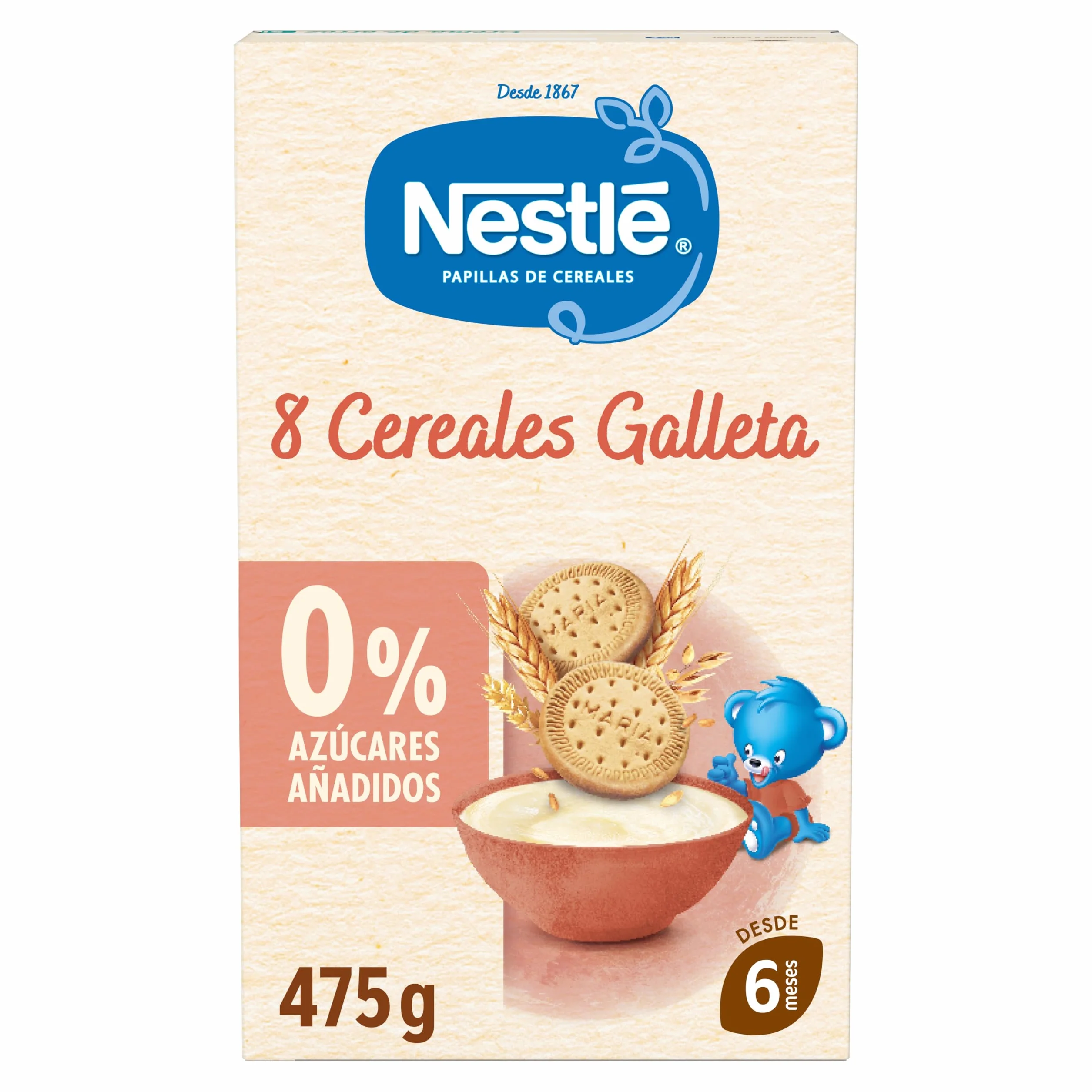 Nestlé Papilla 8 Cereales con Galleta 475 g sin azúcares añadidos a partir de 6 meses