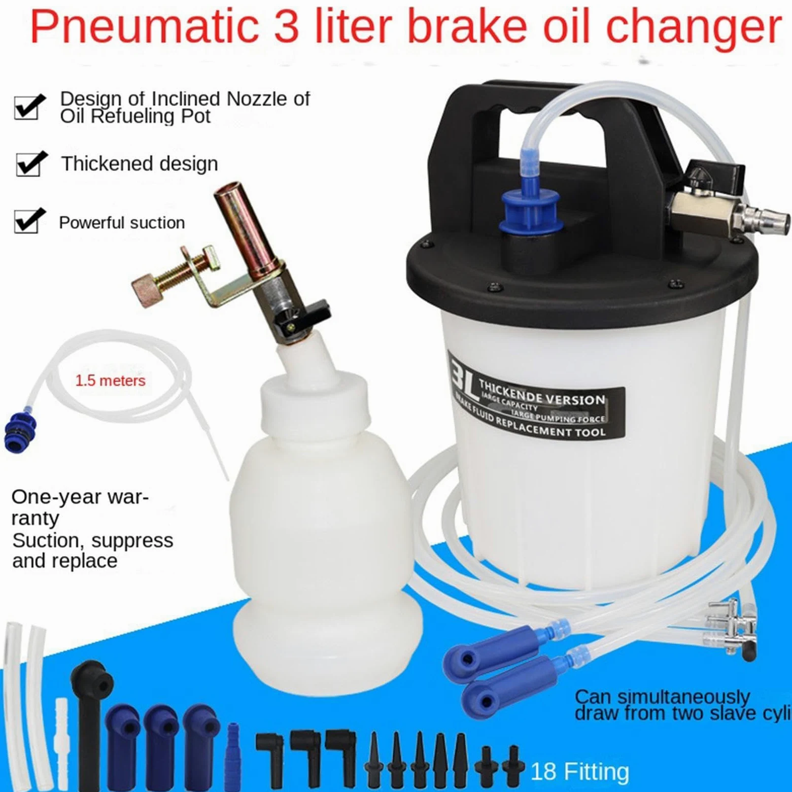 Extractor Neumático de Fluidos 3L Depósito Gran Capacidad de Ajuste | Kit Extractor Fluido Frenos para Reparación Vehículo Para Mecánicos de Coche, Mantenimiento y Garaje