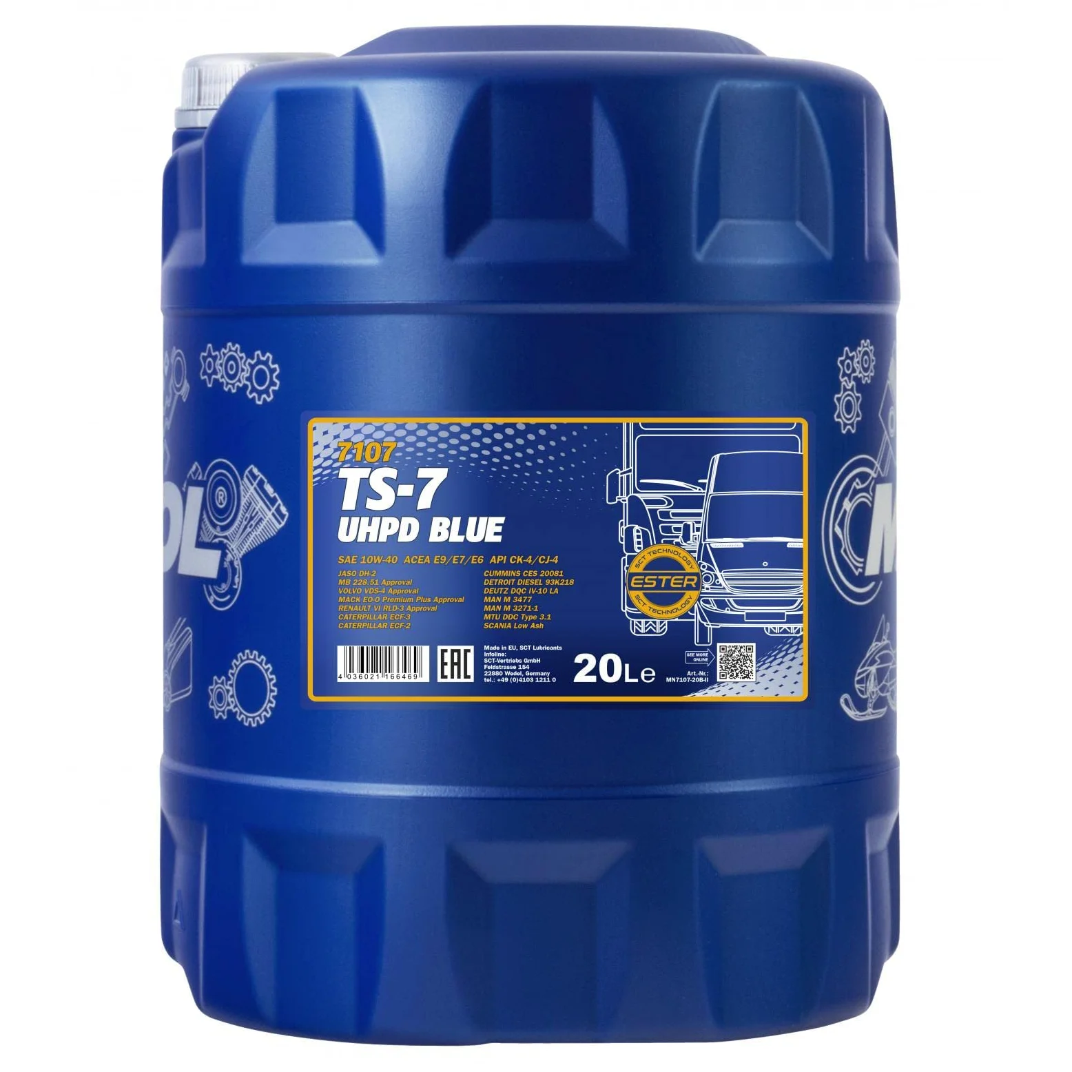 MANNOL Aceite de motor 10W-40 TS-7 ACEA E6 ACEA E9 API CJ-4 API CK-4 UHPD Blue 20L Compatible con VOLVO FMX II FH 16 FMX FH N 10