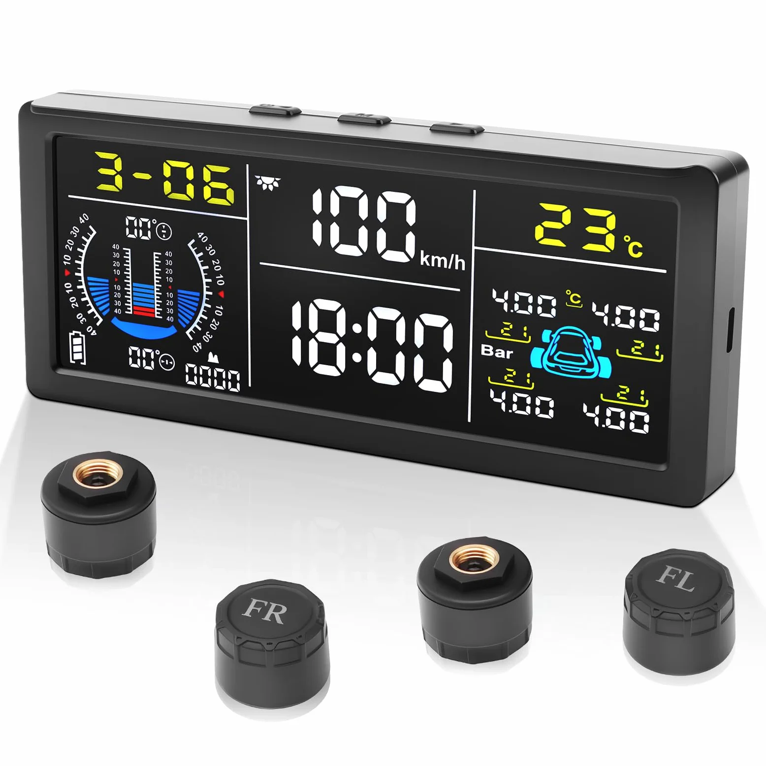 Sistema de Monitoreo de Presión de Neumáticos TPMS 0-199psi, Solar USB, Sensores de Núcleo de Cobre, 6 Modos de Alerta Incluyendo Alerta de Exceso de Velocidad Vehículo Remolque Caravana