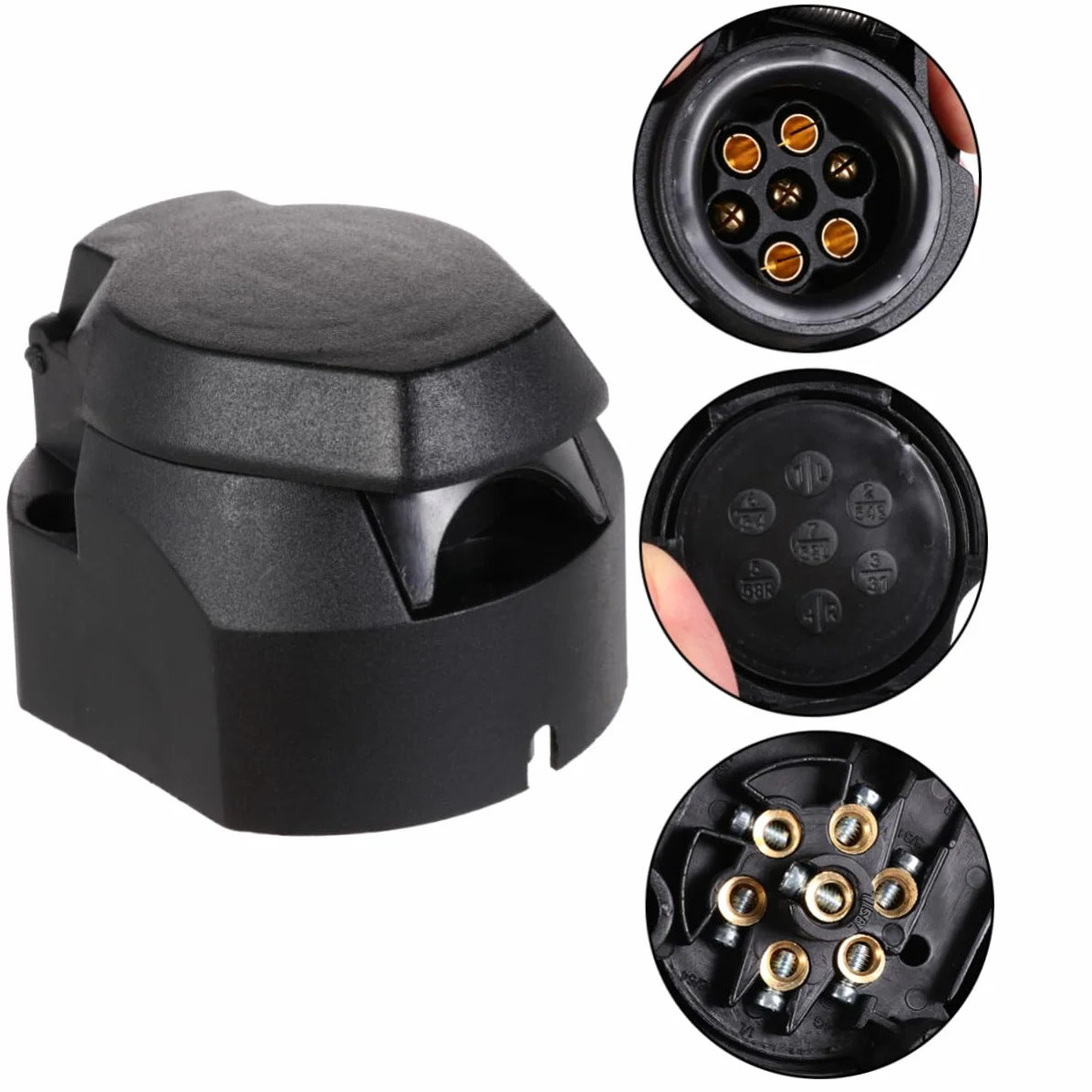 iplusmile Adaptador Enchufe para Remolque 12v 7 Pines EU Estándar 2 Piezas Negro con Conectores Metálicos y Plásticos para Vehículo Comercial y Coche